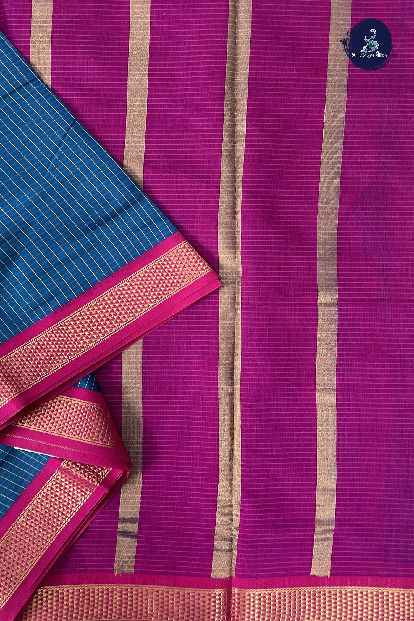 Sapphire Blue Madisar Semi Silk Cotton Saree With Checked Pattern