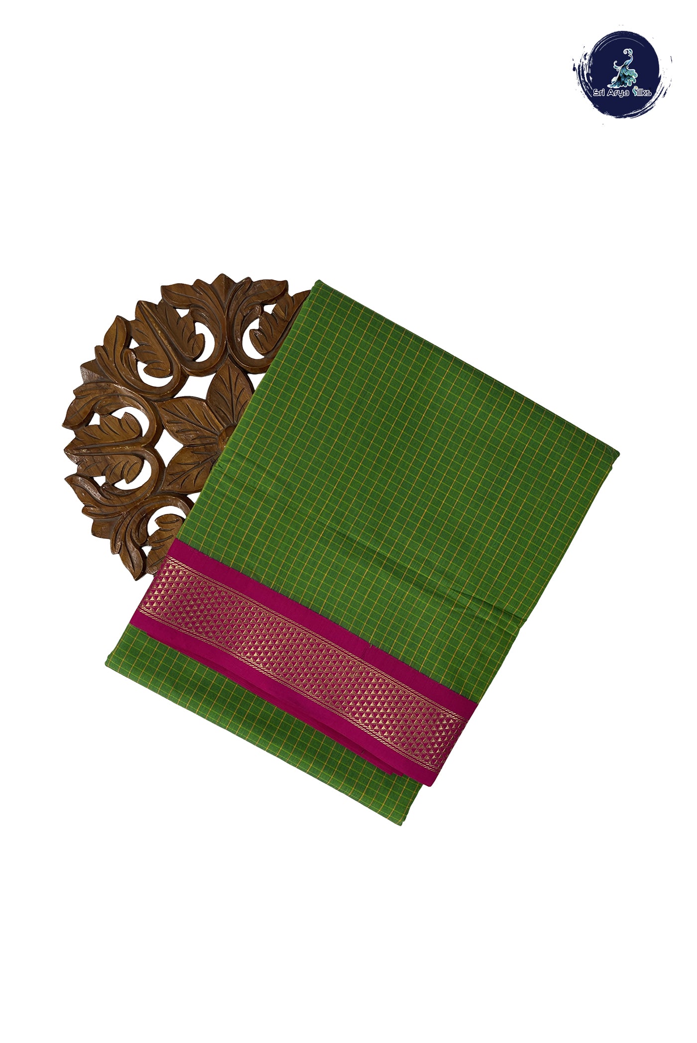 Light Green Madisar Semi Silk Cotton Saree With Checked Pattern
