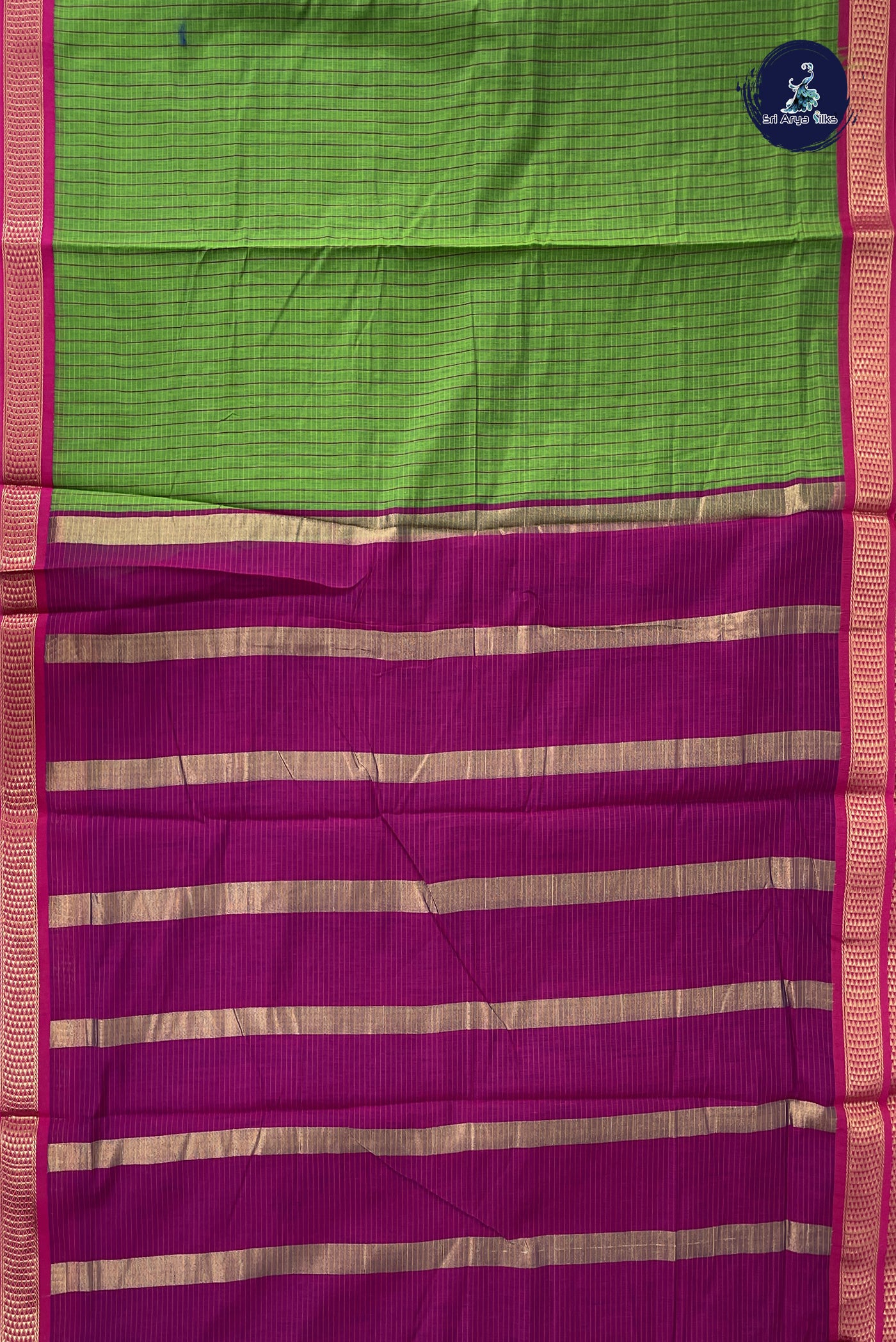 Light Green Madisar Semi Silk Cotton Saree With Checked Pattern