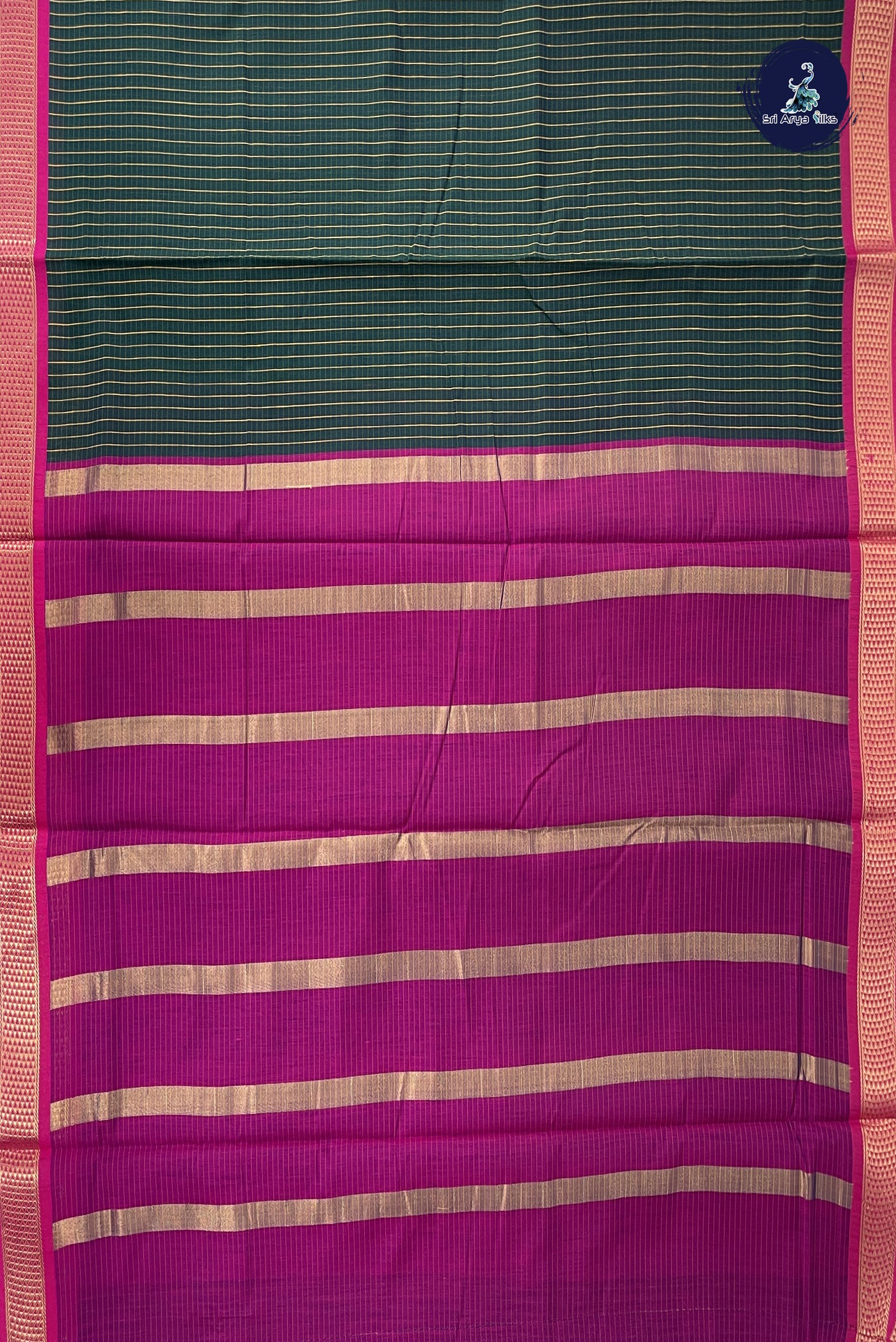 Dark Green Madisar Semi Silk Cotton Saree With Checked Pattern