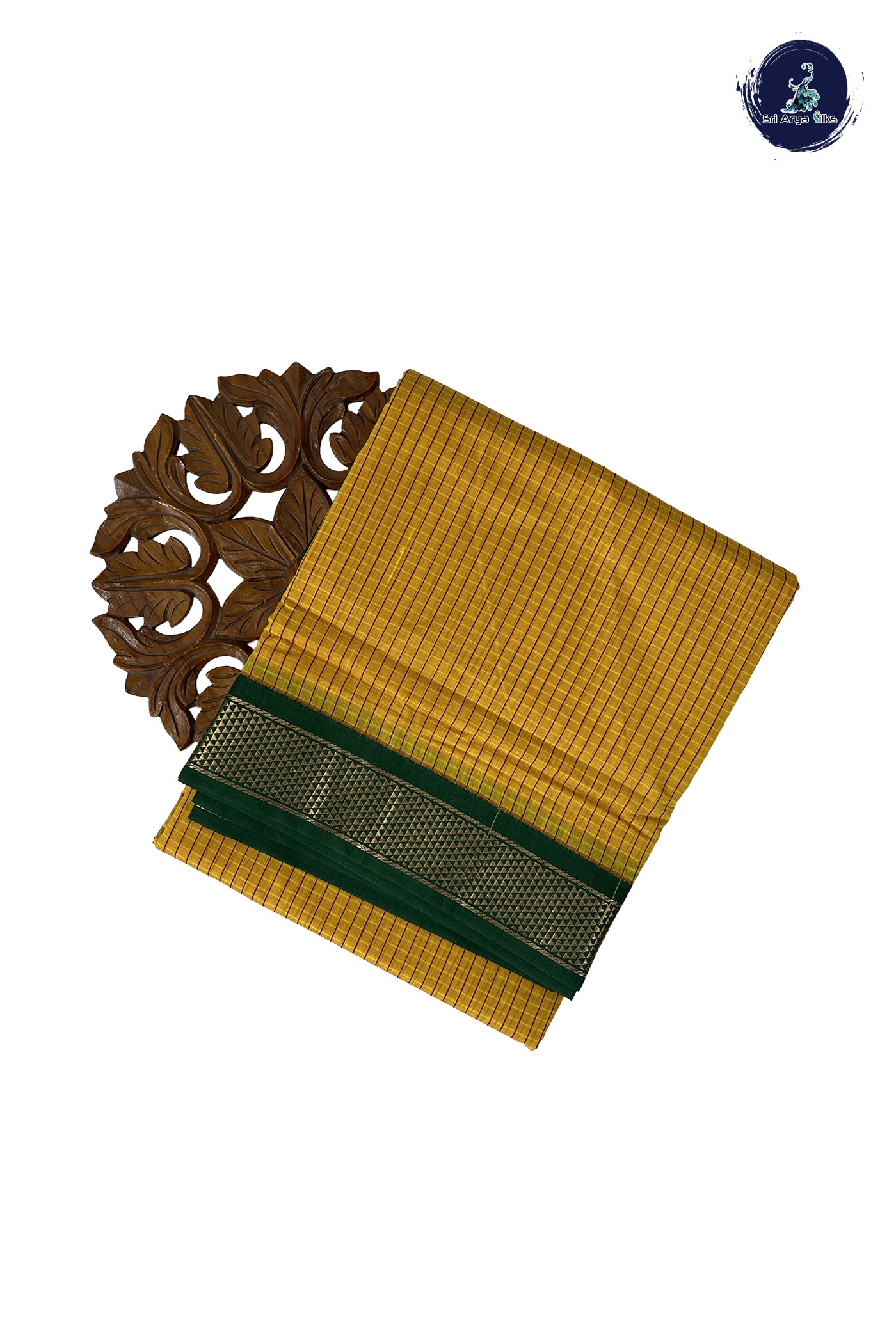 Yellow Madisar Semi Silk Cotton Saree With Checked Pattern