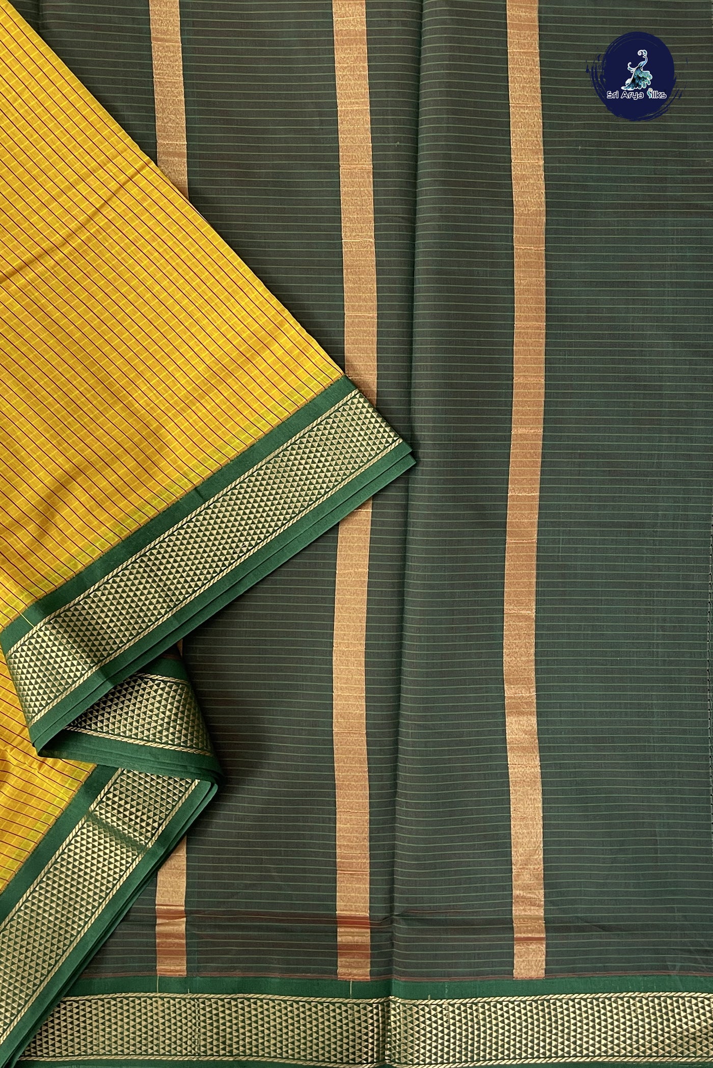 Yellow Madisar Semi Silk Cotton Saree With Checked Pattern