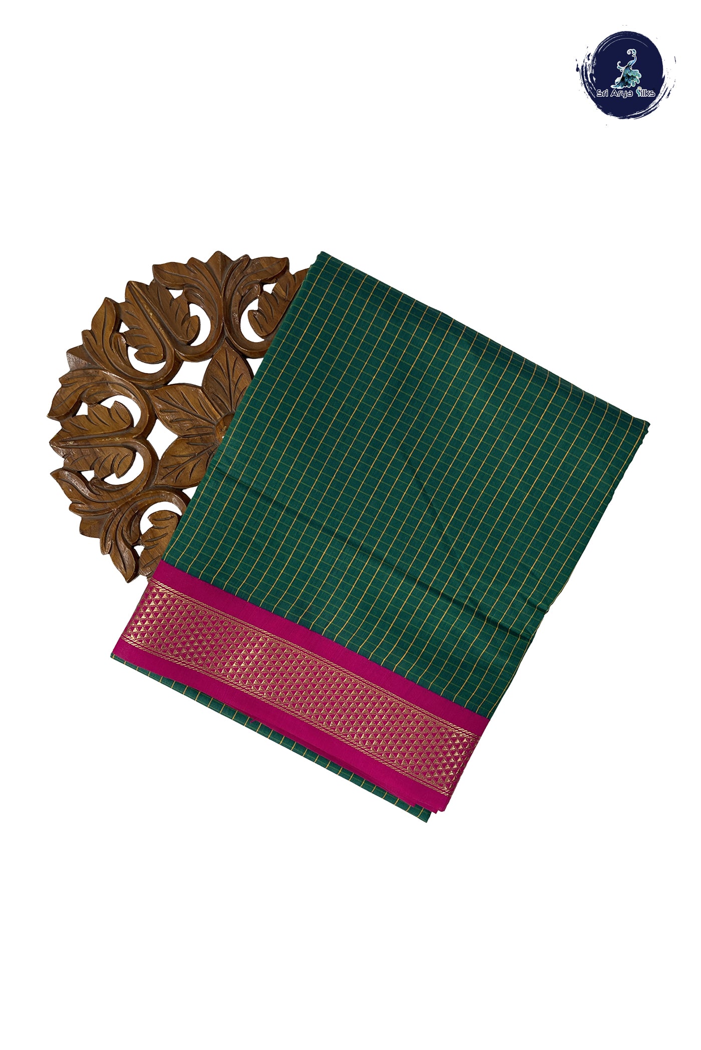 Green Madisar Semi Silk Cotton Saree With Checked Pattern