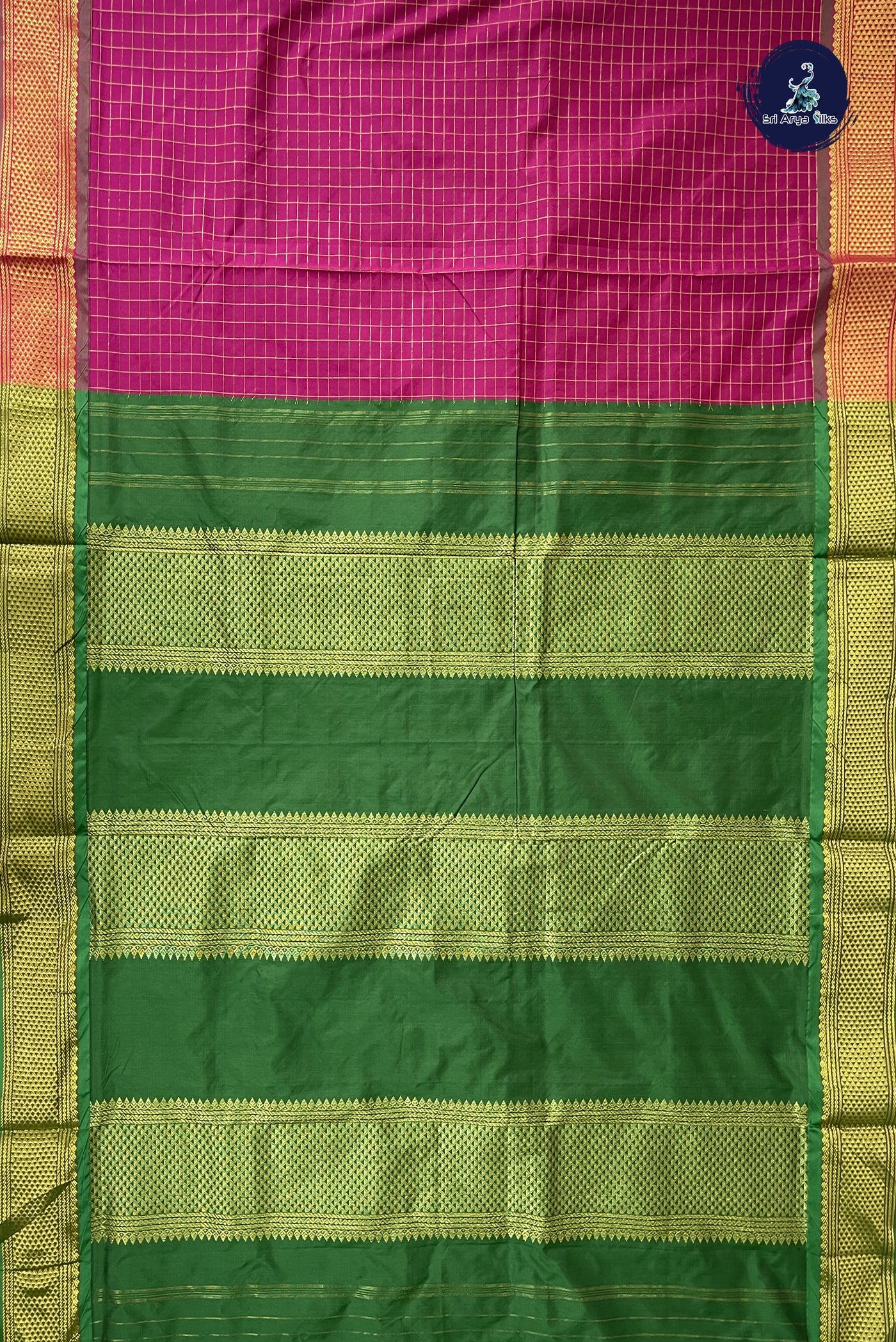 Pink 10 Yards Semi Silk With Zari Checked Pattern