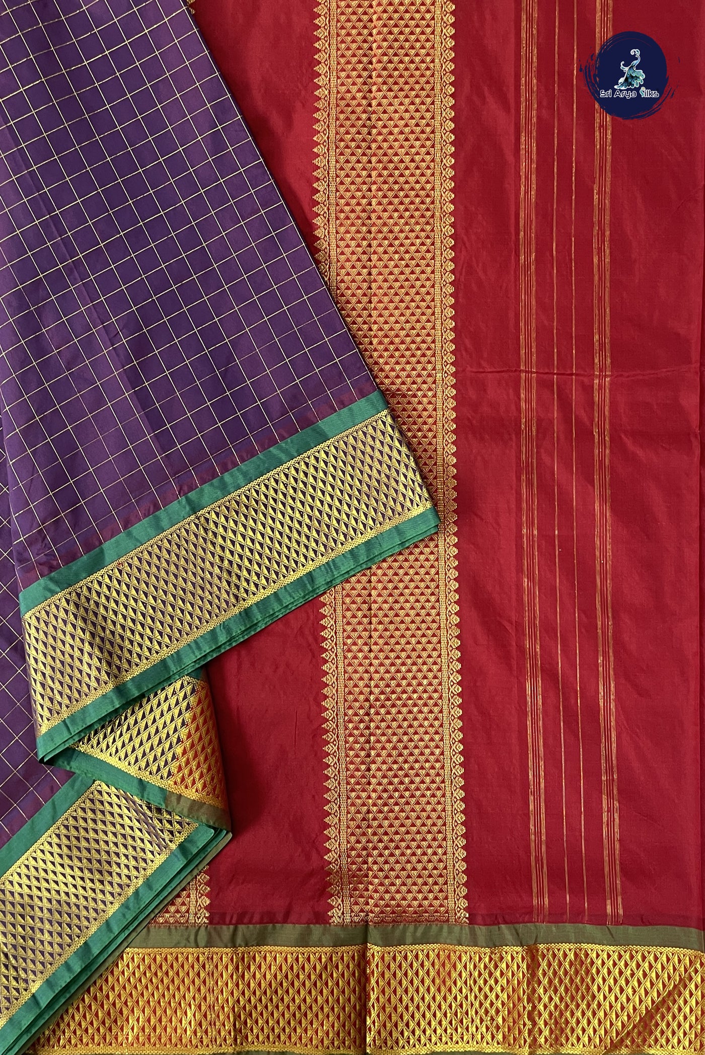 Dual Tone Purple 10 Yards Semi Silk With Zari Checked Pattern