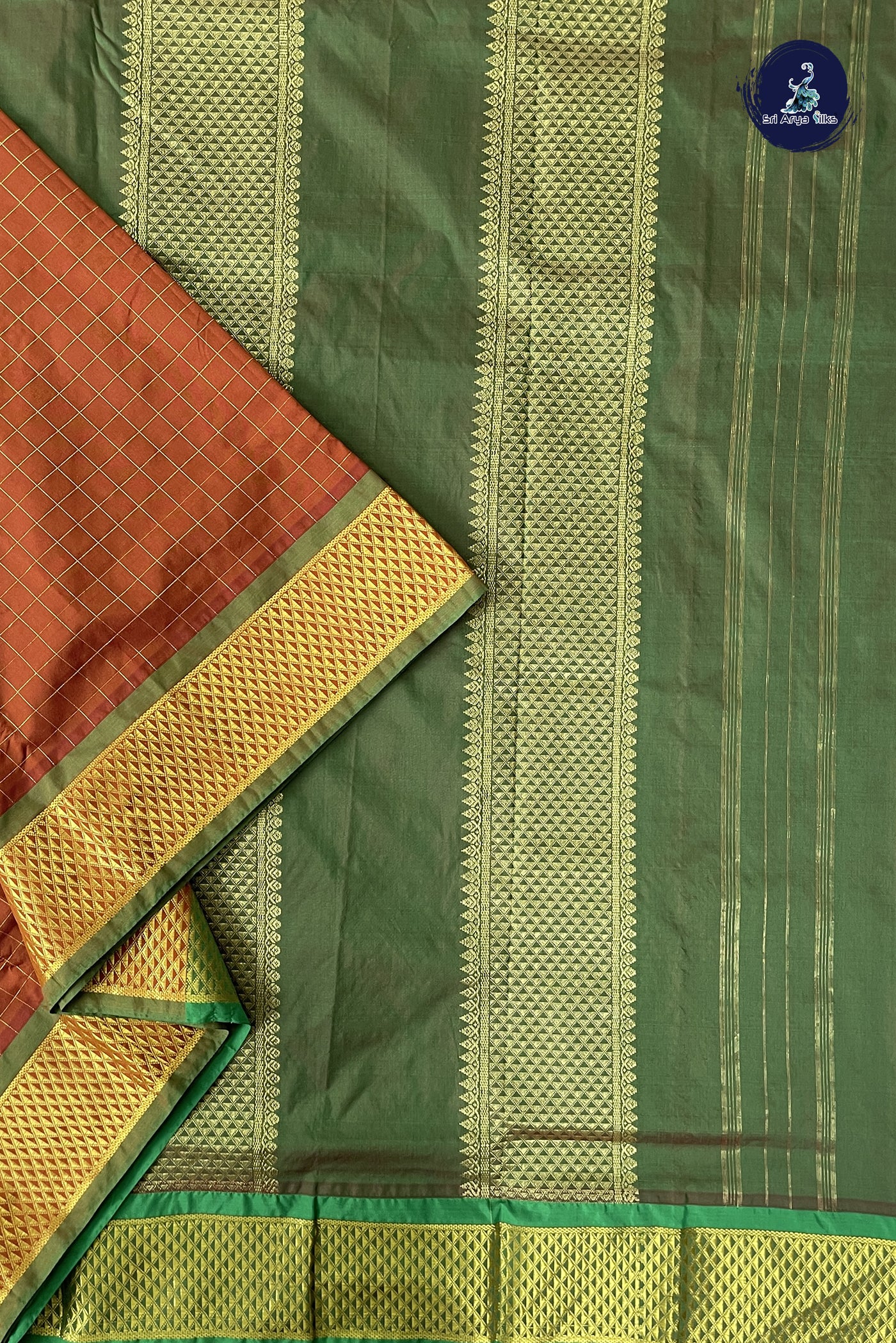 Rust 10 Yards Semi Silk With Zari Checked Pattern