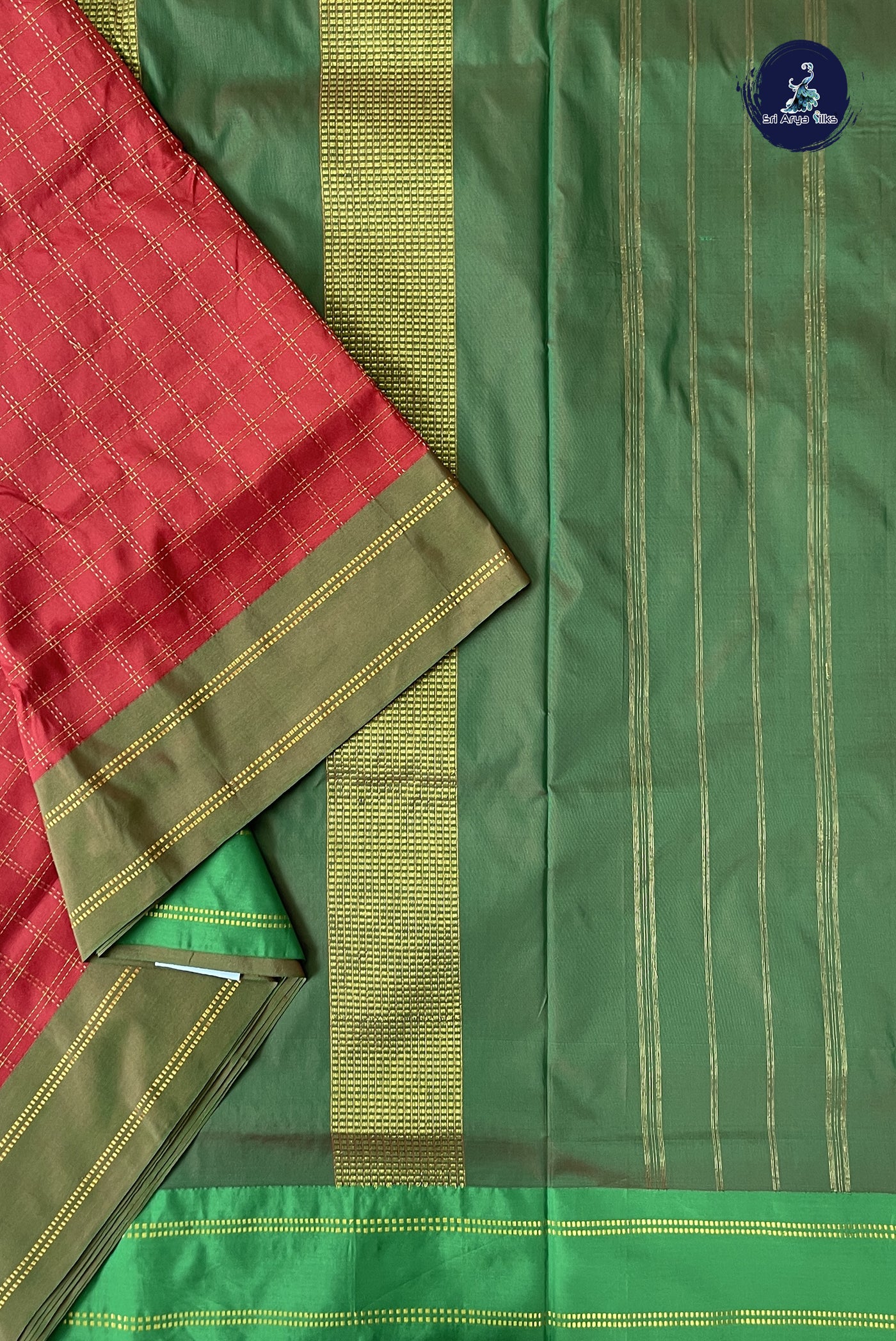 Maroon Madisar Semi Silk Saree With Zari Checked Pattern