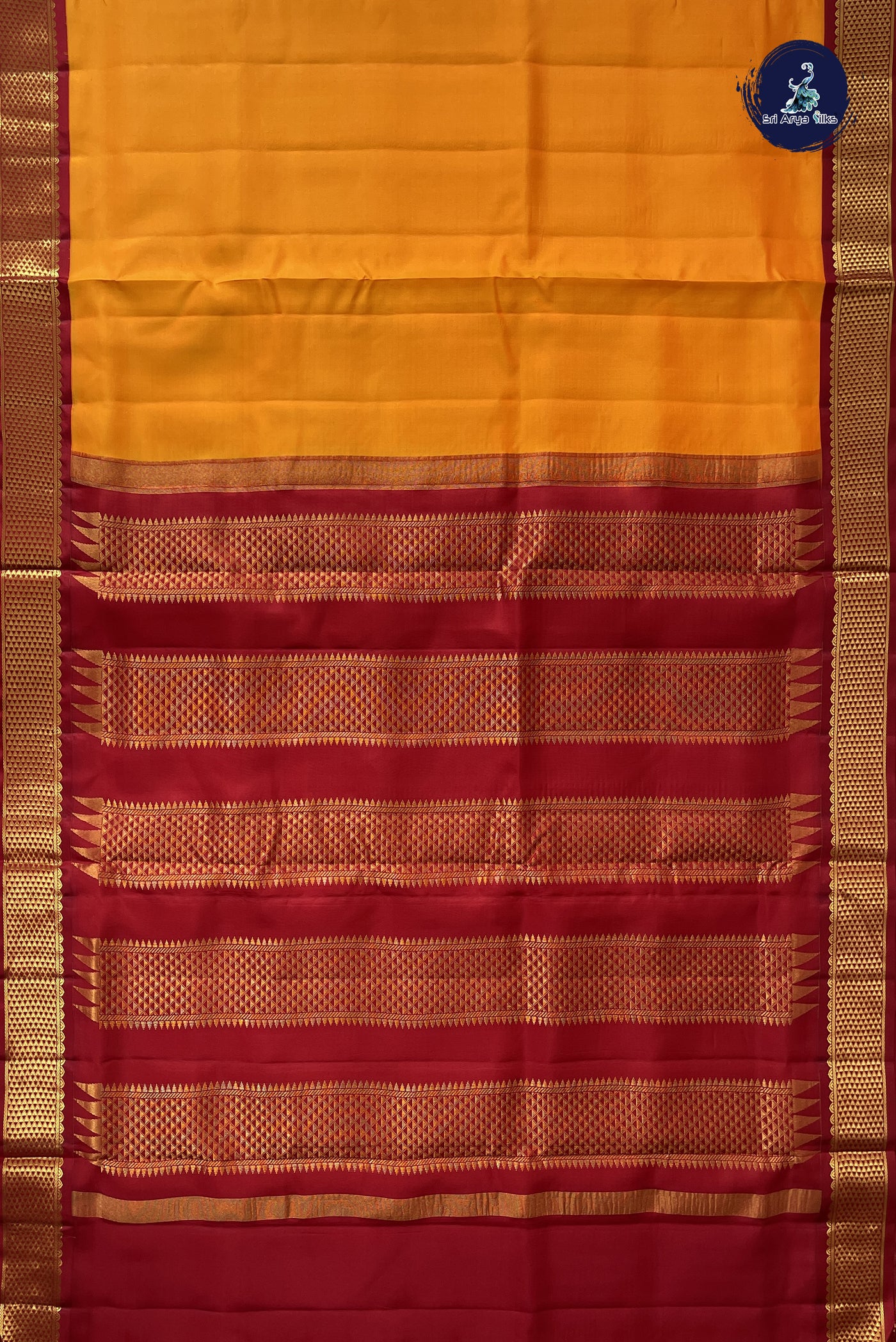 Mango Yellow Madisar 10 Yards Silk Saree With Plain Pattern