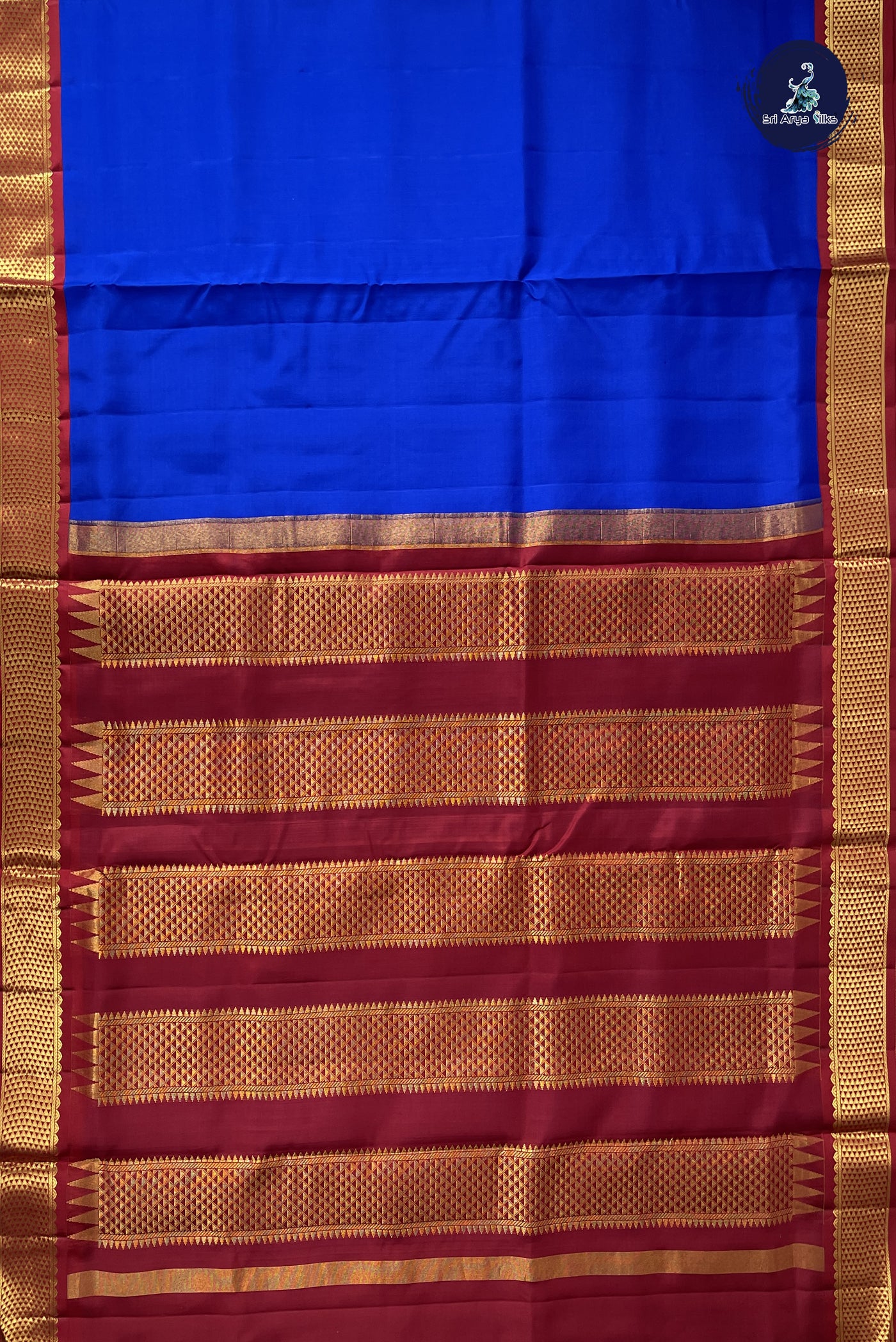 MS Blue Madisar 10 Yards Silk Saree With Plain Pattern
