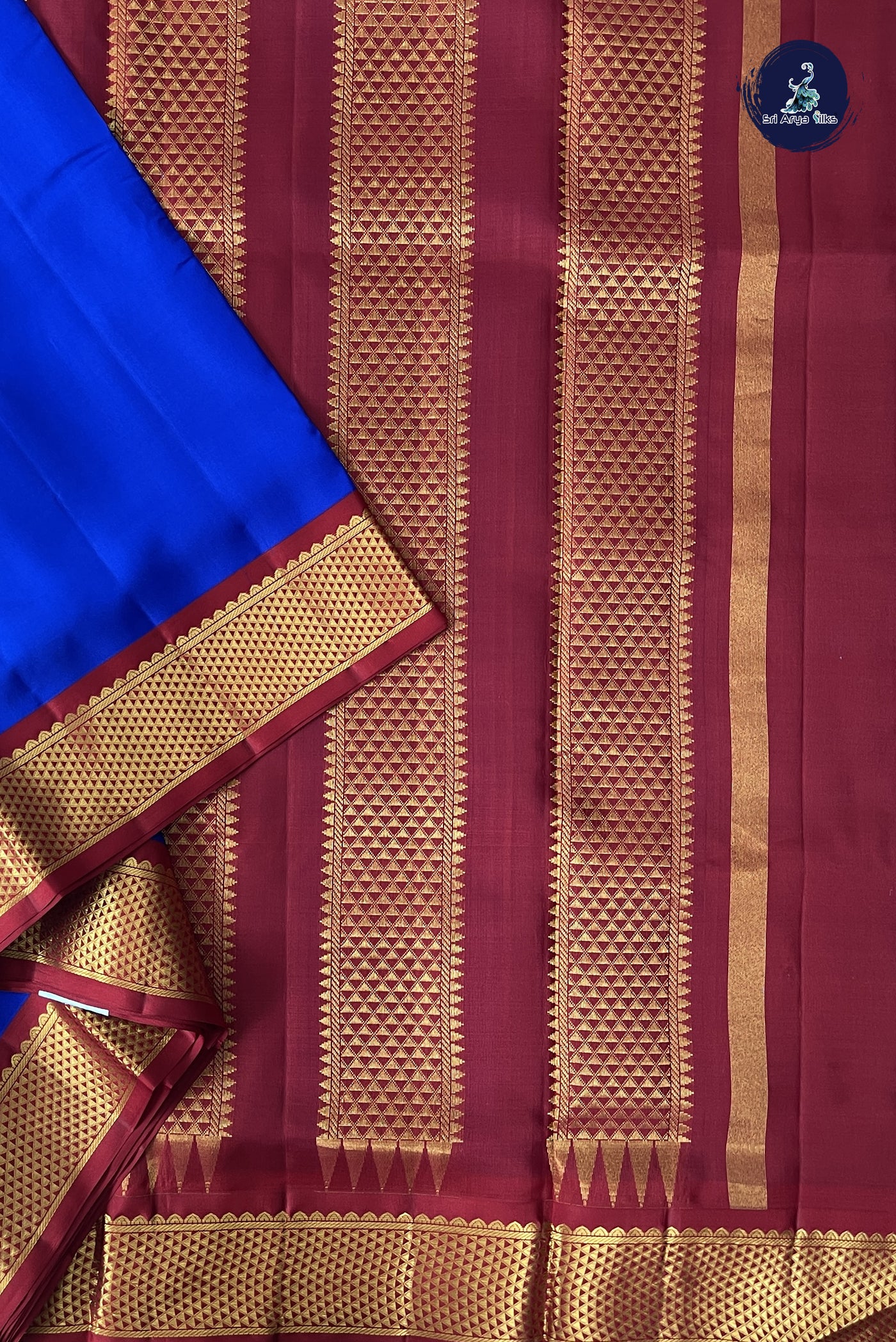 MS Blue Madisar 10 Yards Silk Saree With Plain Pattern