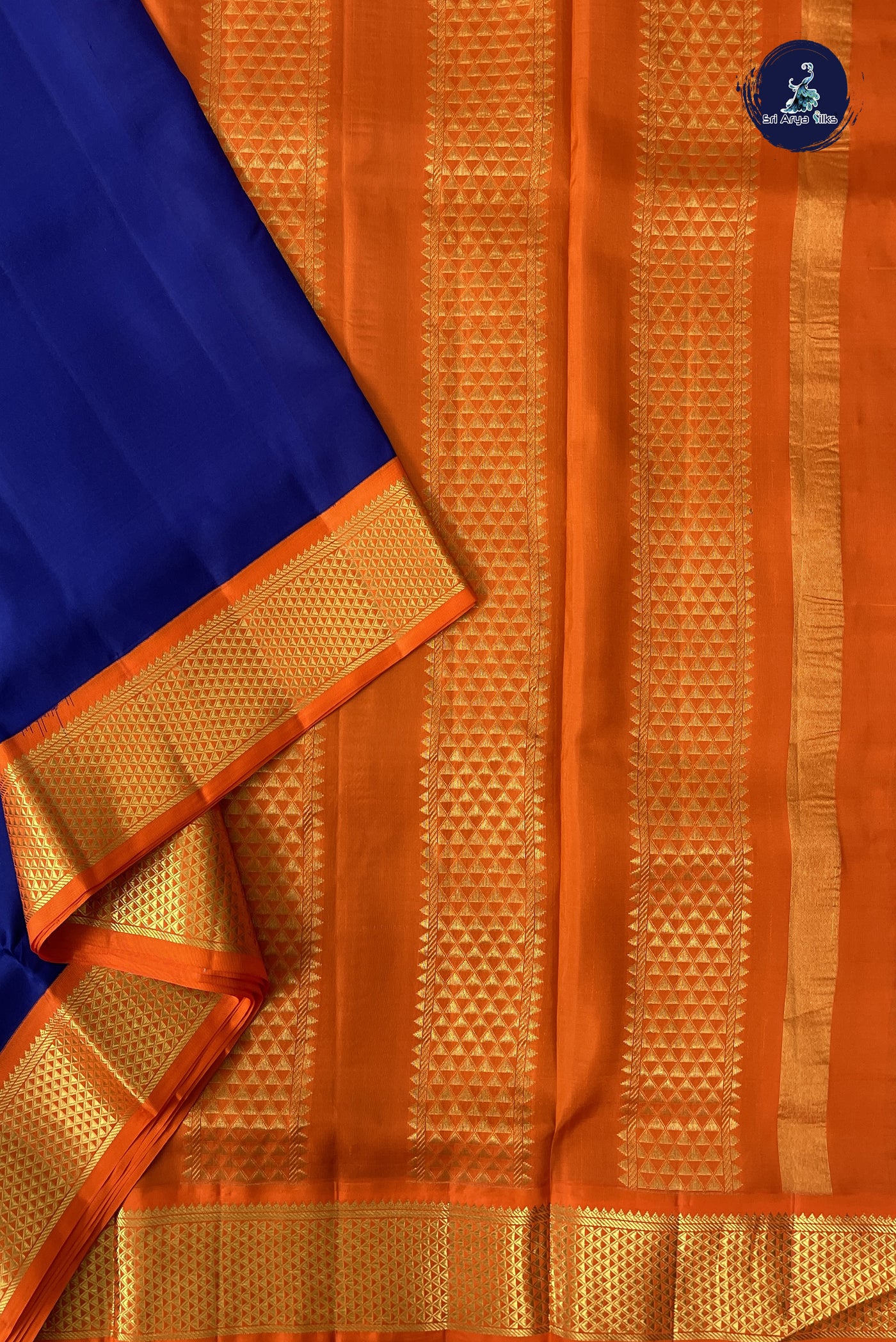 Ink Blue Madisar 10 Yards Silk Saree With Plain Pattern