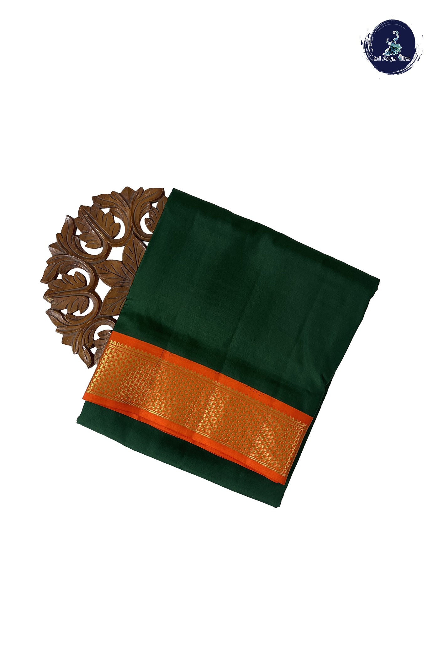 Dark Green Madisar 10 Yards Silk Saree With Plain Pattern