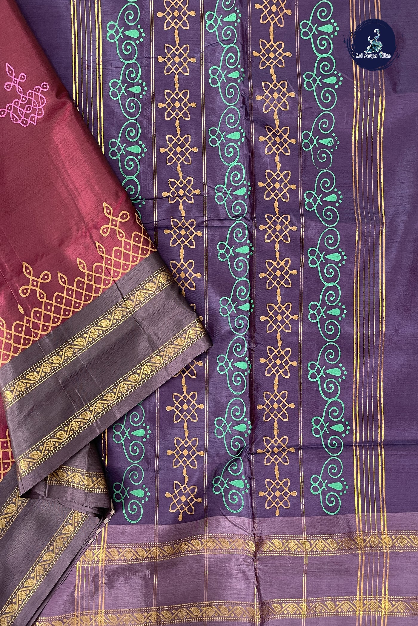 BeetRoot Shade Vaazhainaar Pattu Madisar Silk Saree With Printed Pattern