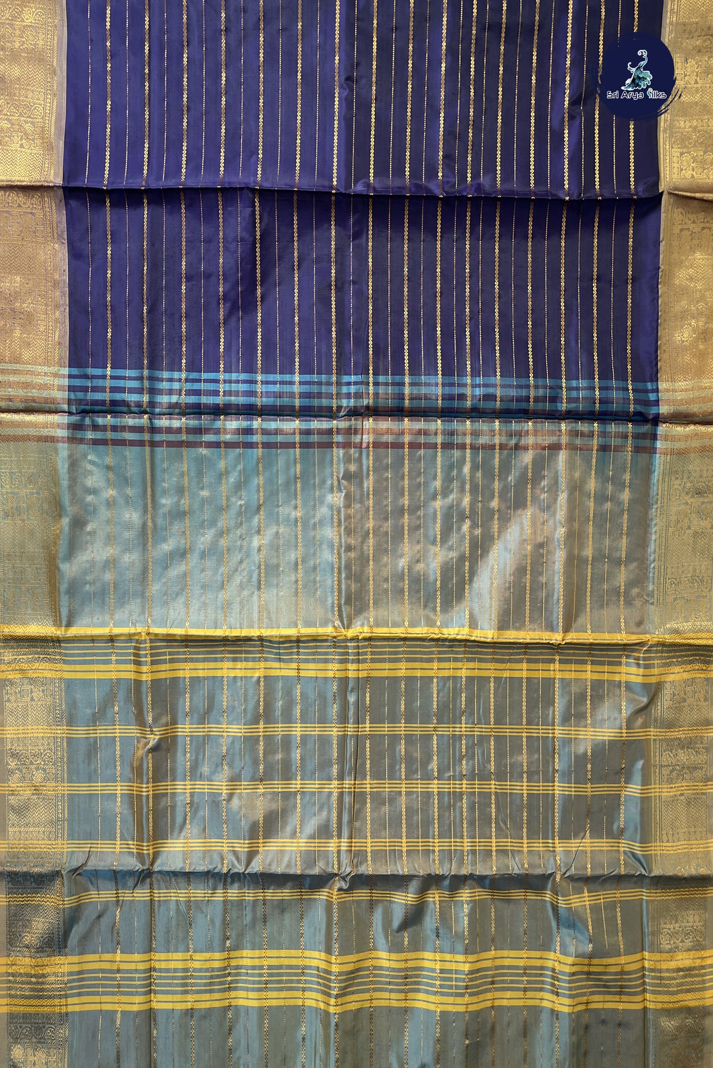 Violet Vaazhainaar Pattu Madisar Silk Saree With Veldhari Stripes Pattern