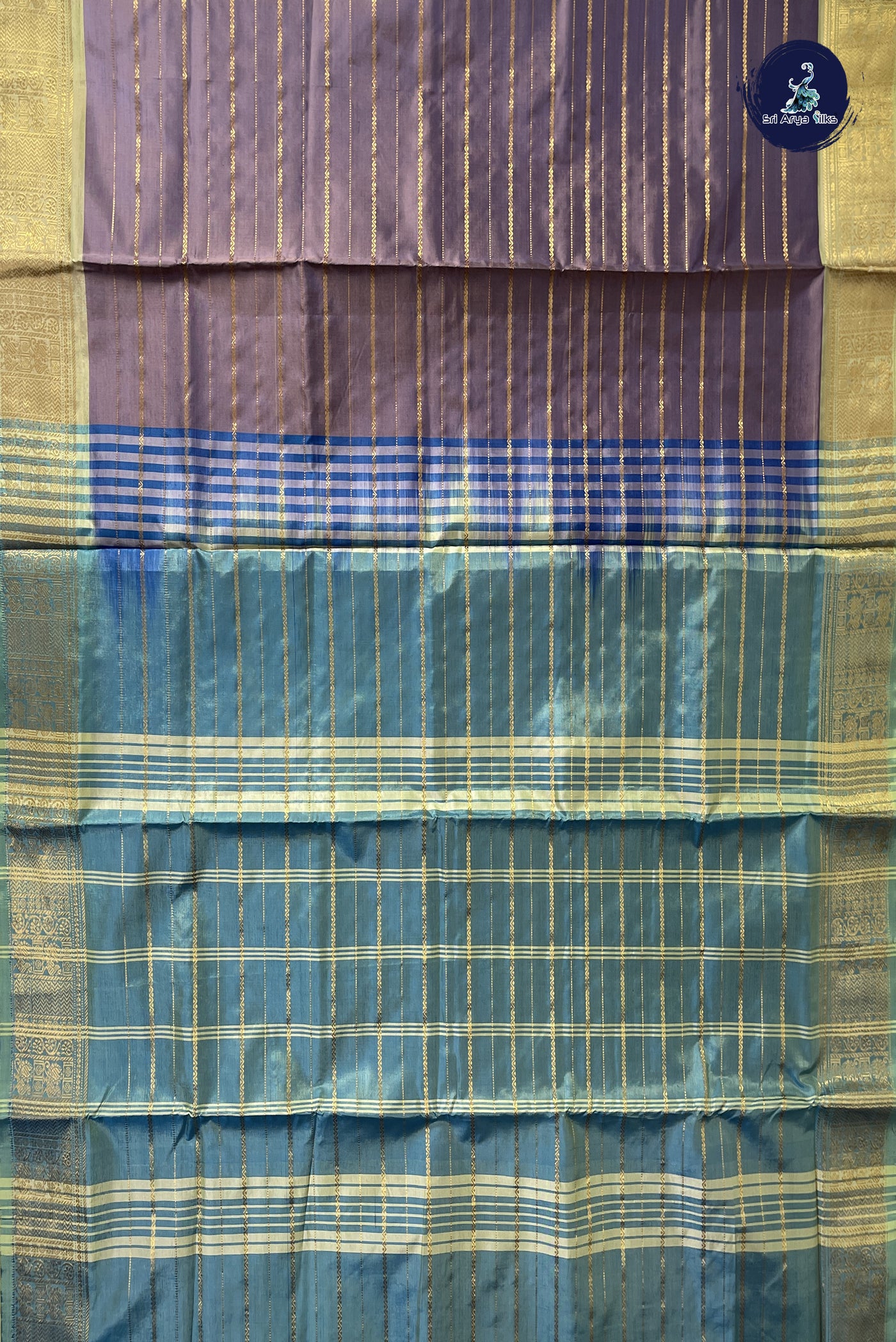 Mauve Vaazhainaar Pattu Madisar Silk Saree With Veldhari Stripes Pattern