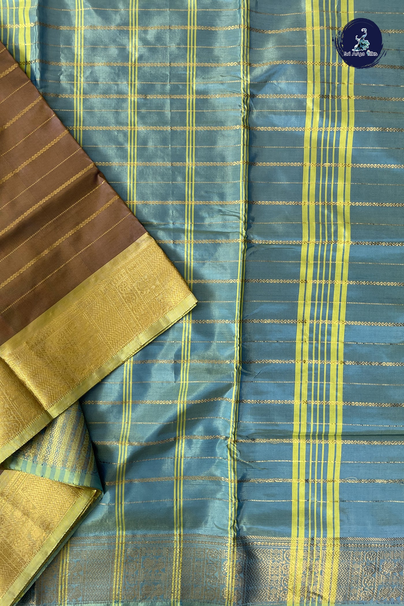 Golden Mustard Vaazhainaar Pattu Madisar Silk Saree With Veldhari Stripes Pattern