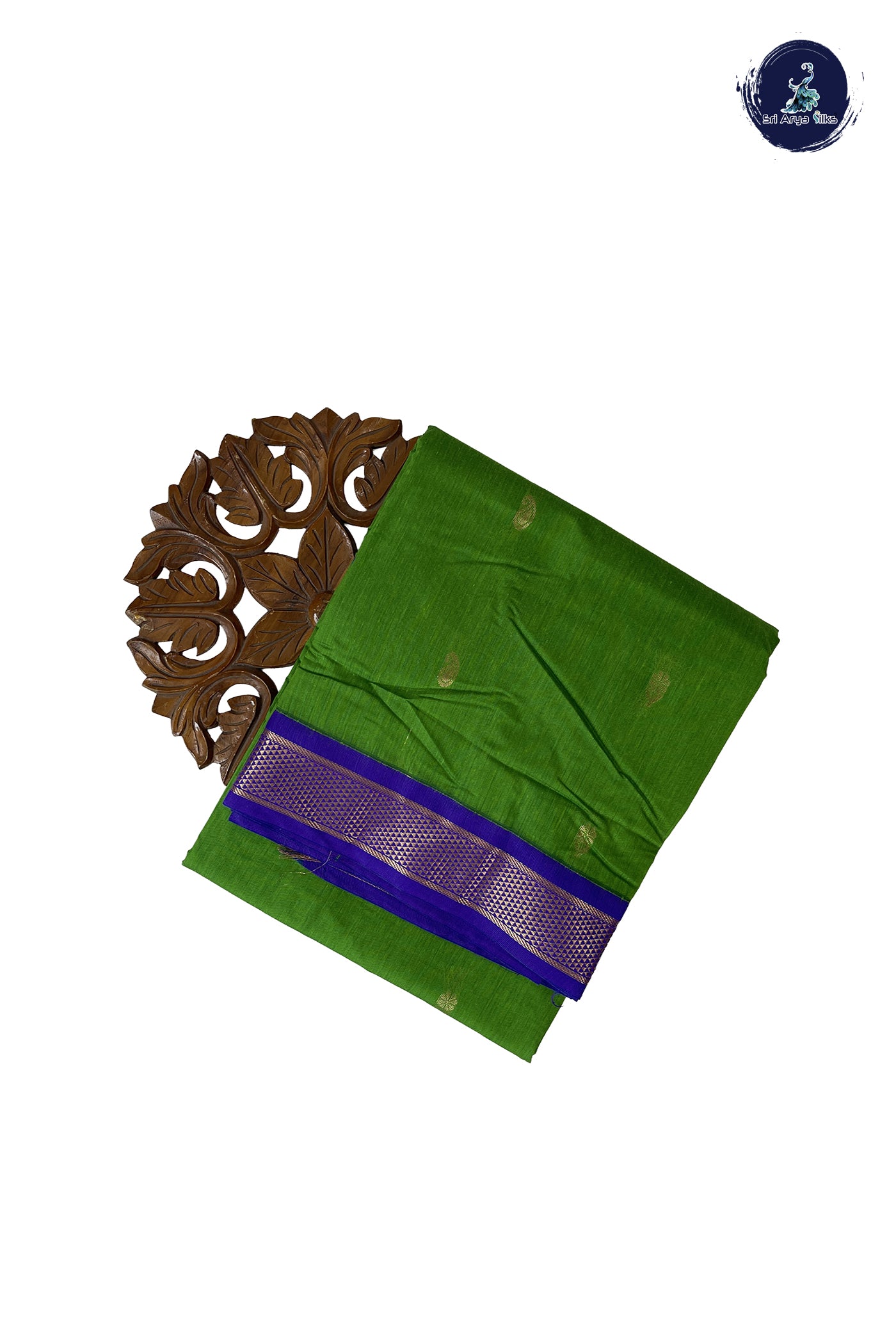 Parrot Green Madisar Semi Silk Cotton Saree With Zari Buttas Pattern