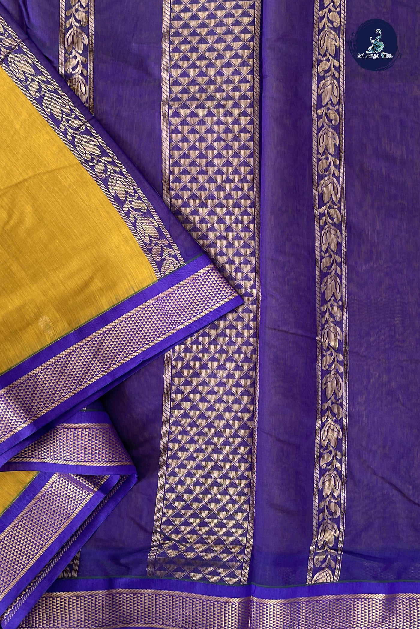 Yellow Madisar Semi Silk Cotton Saree With Zari Buttas Pattern