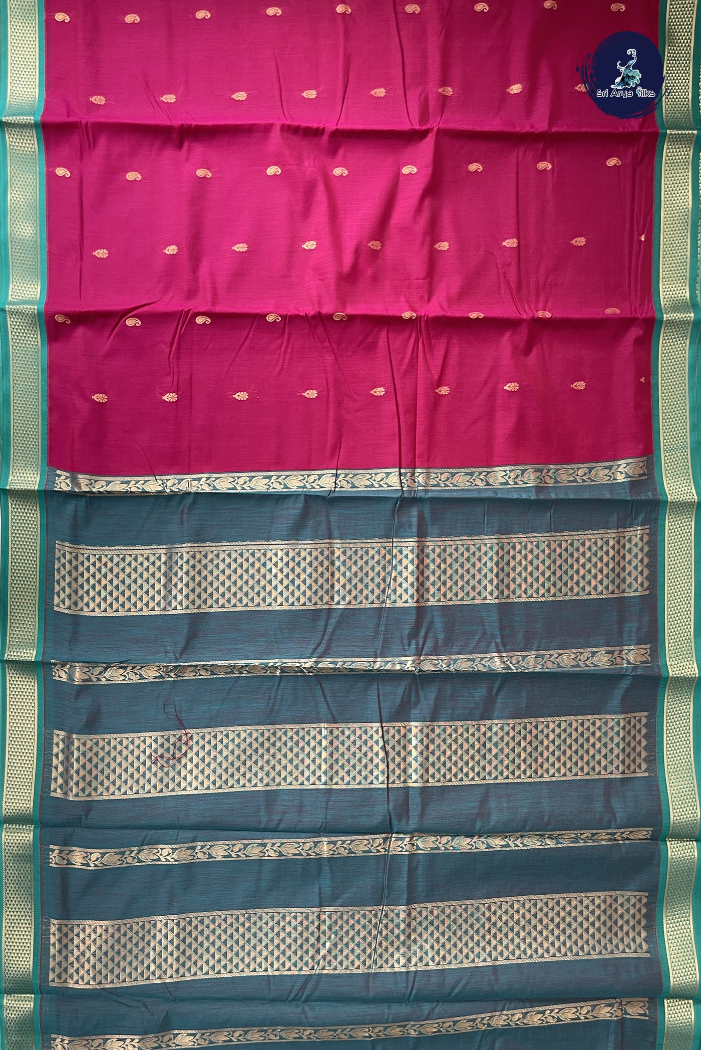 Magenta Madisar Semi Silk Cotton Saree With Zari Buttas Pattern