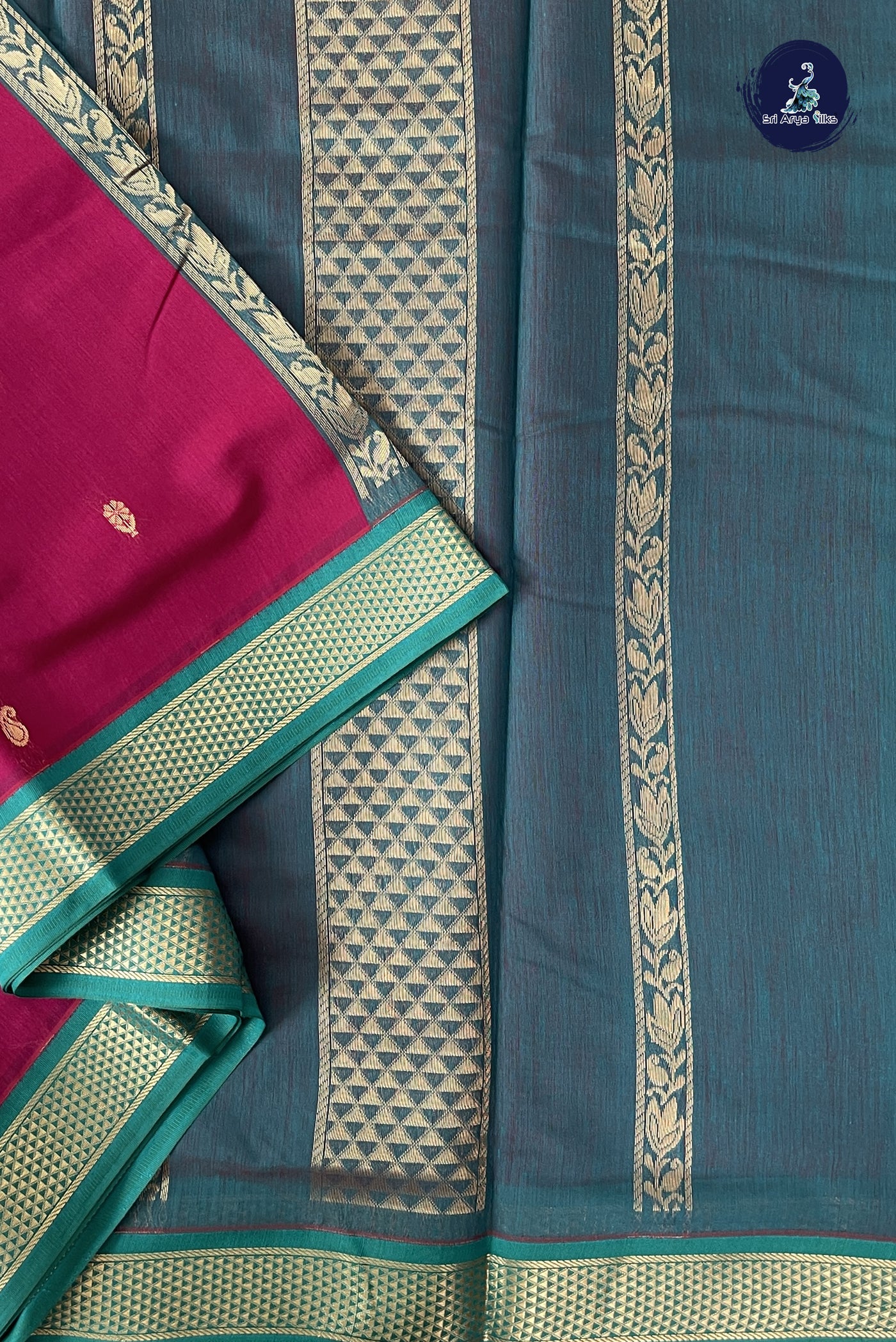 Magenta Madisar Semi Silk Cotton Saree With Zari Buttas Pattern