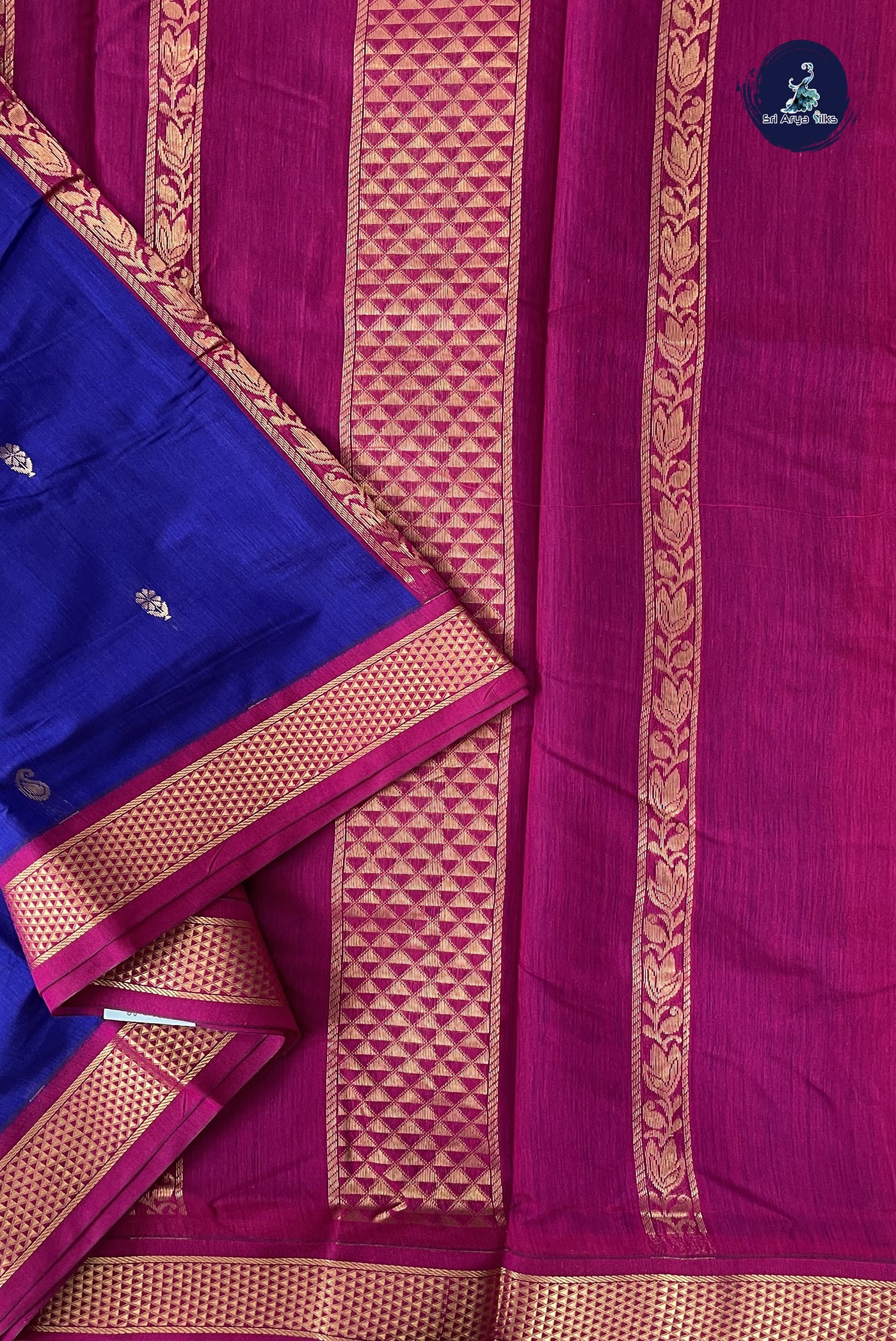 MS Blue Madisar Semi Silk Cotton Saree With Zari Buttas Pattern