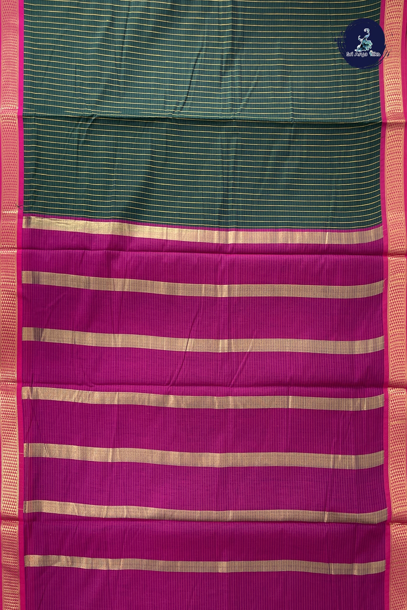 Dark Green Madisar Semi Silk Cotton Saree With Checked Pattern