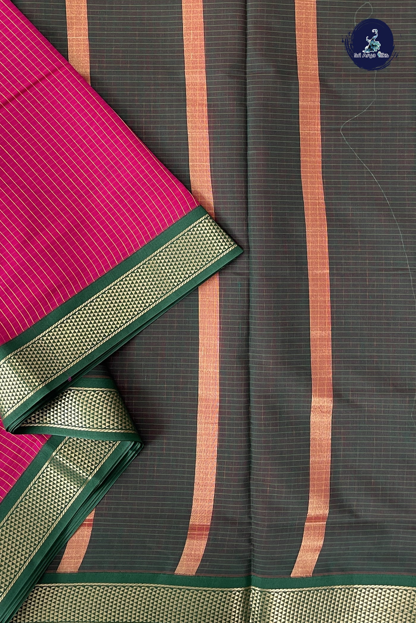 Dark Pink Madisar Semi Silk Cotton Saree With Checked Pattern