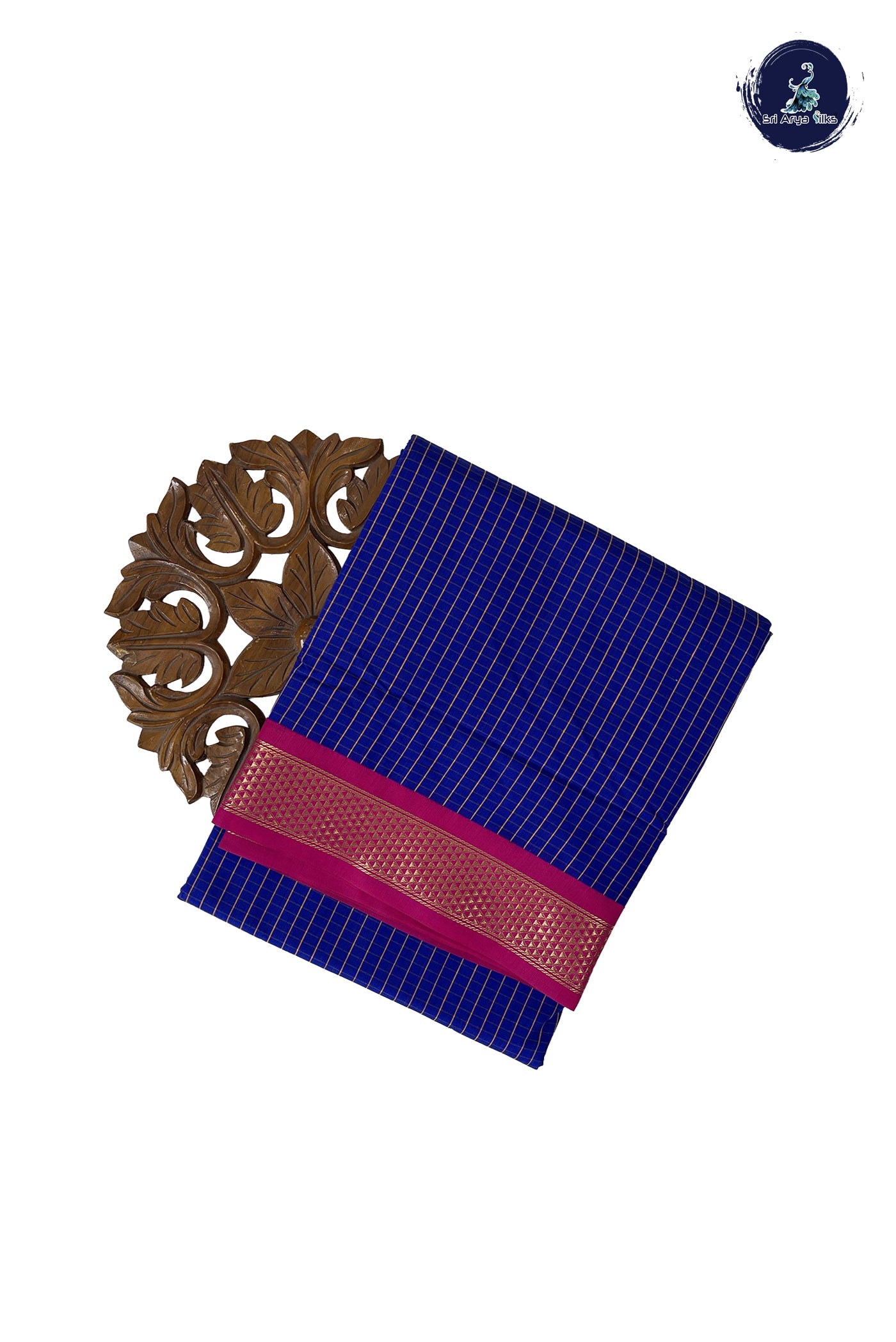 MS Blue Madisar Semi Silk Cotton Saree With Checked Pattern