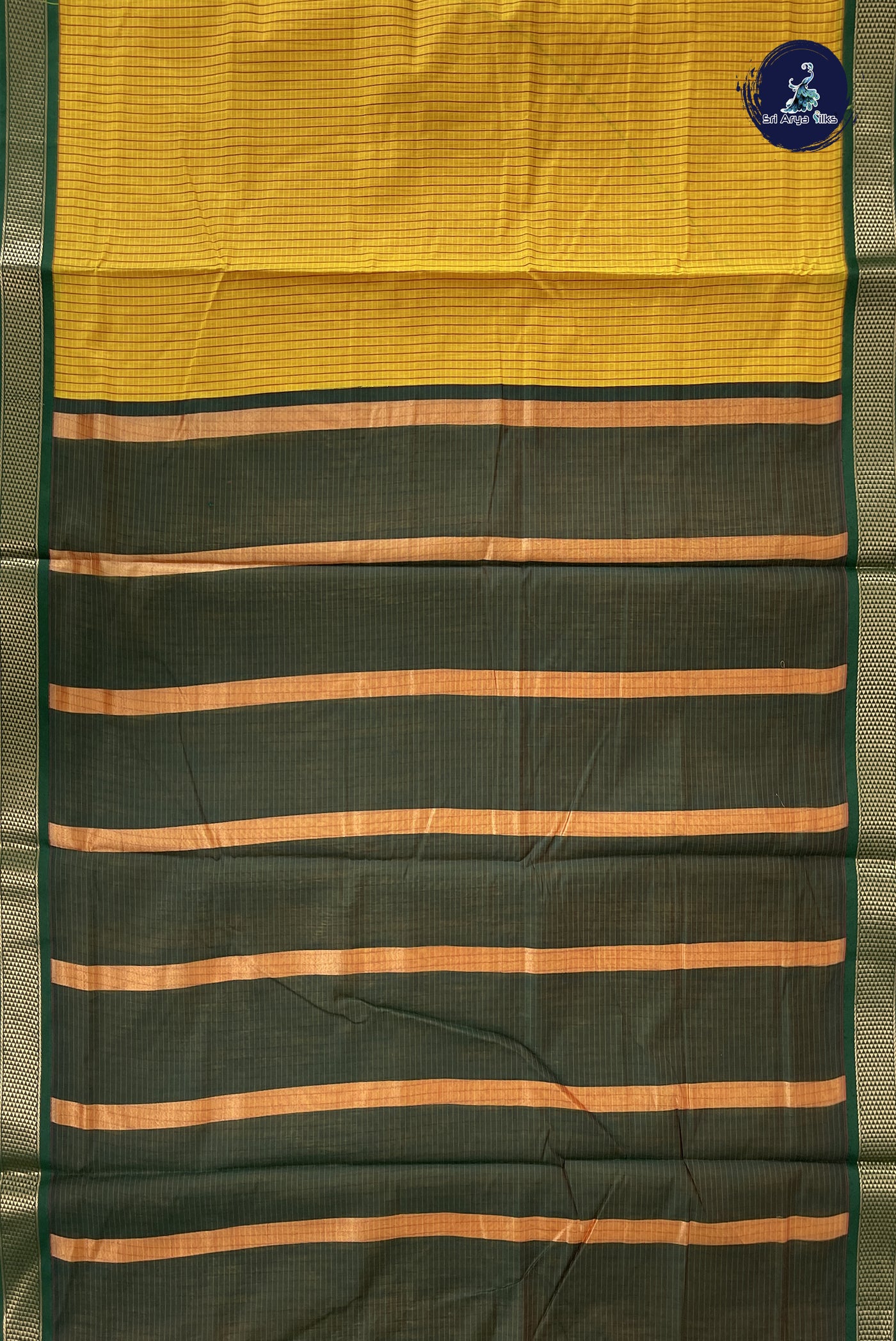Yellow Madisar Semi Silk Cotton Saree With Checked Pattern