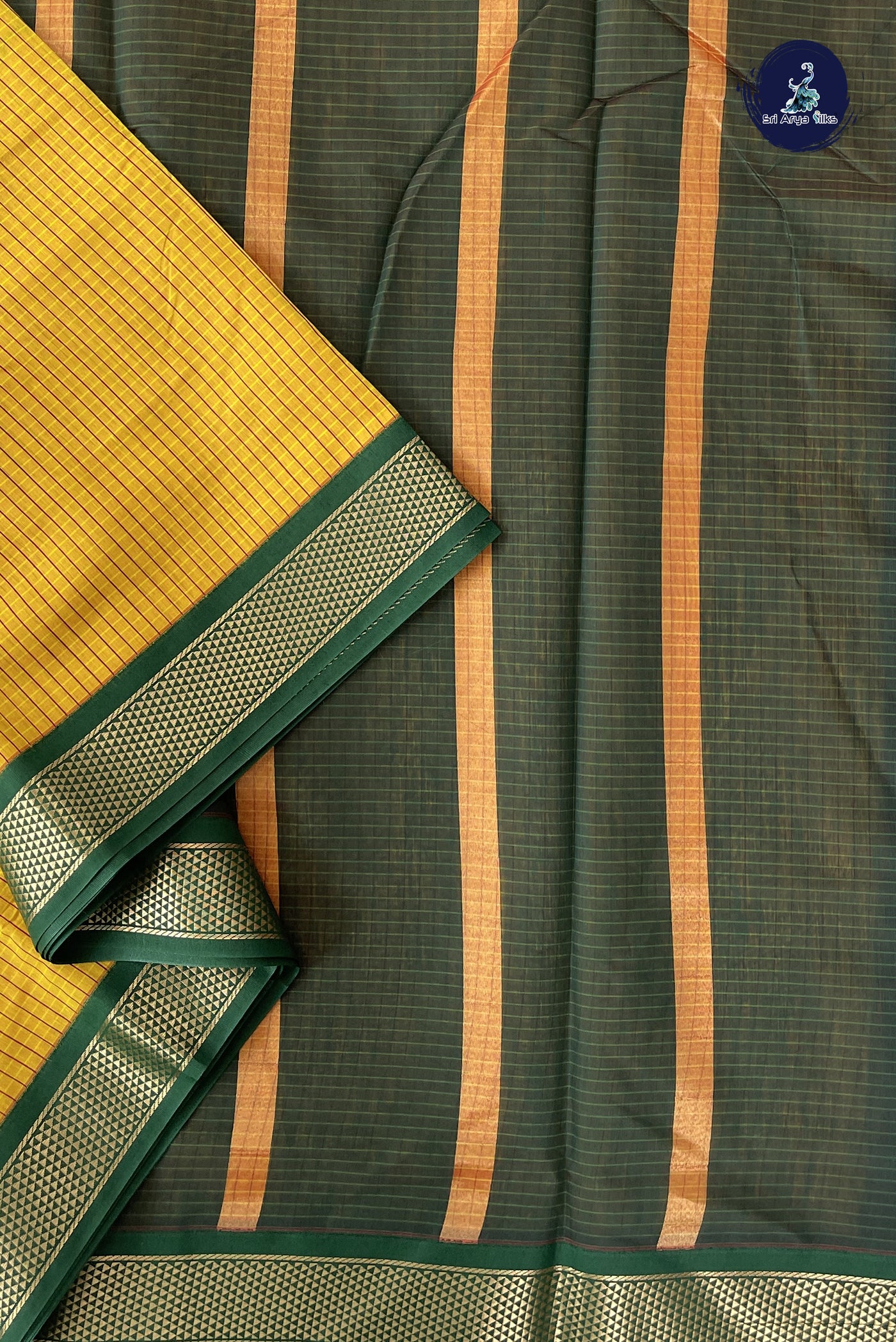 Yellow Madisar Semi Silk Cotton Saree With Checked Pattern