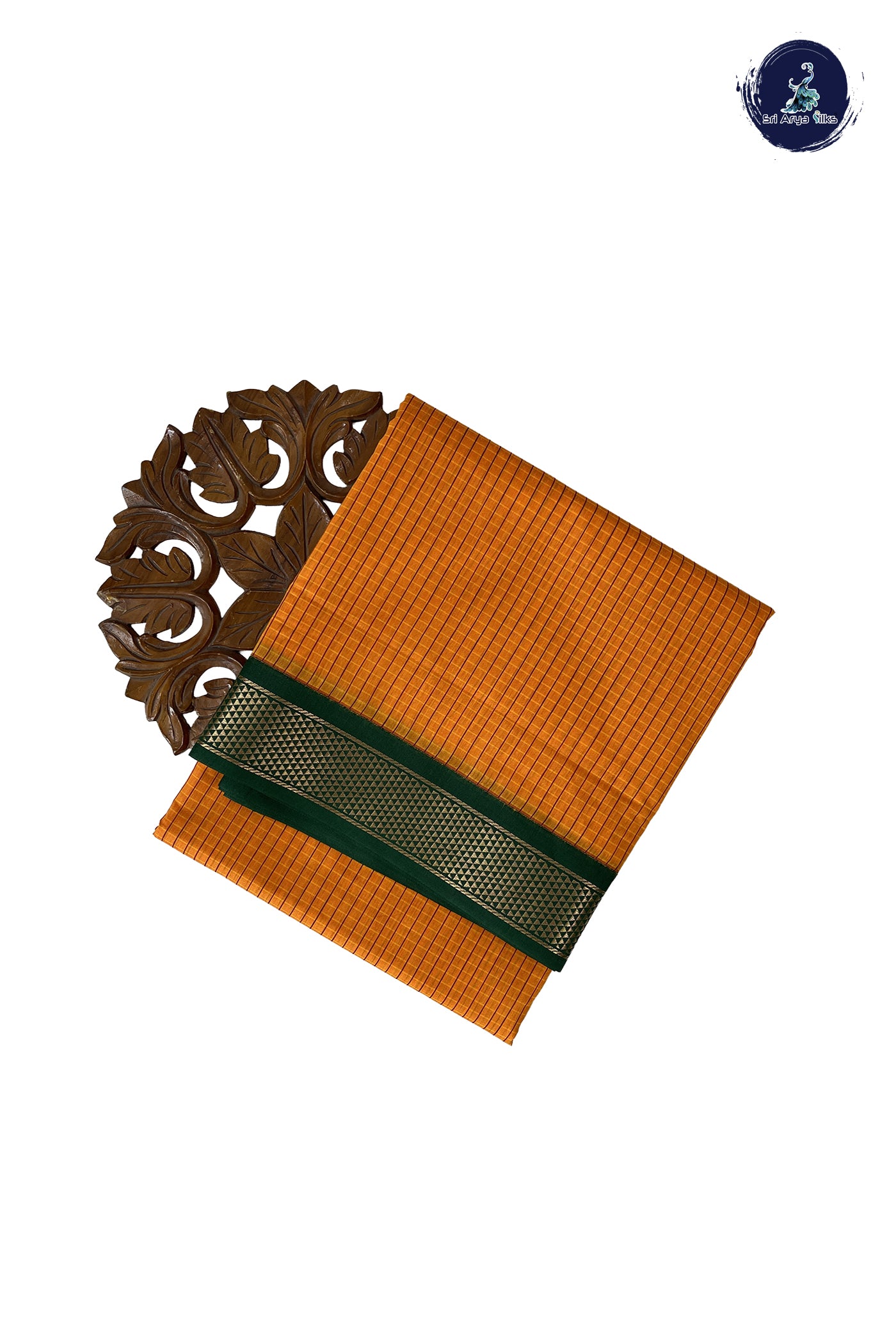 Yellowish Orange Madisar Semi Silk Cotton Saree With Checked Pattern