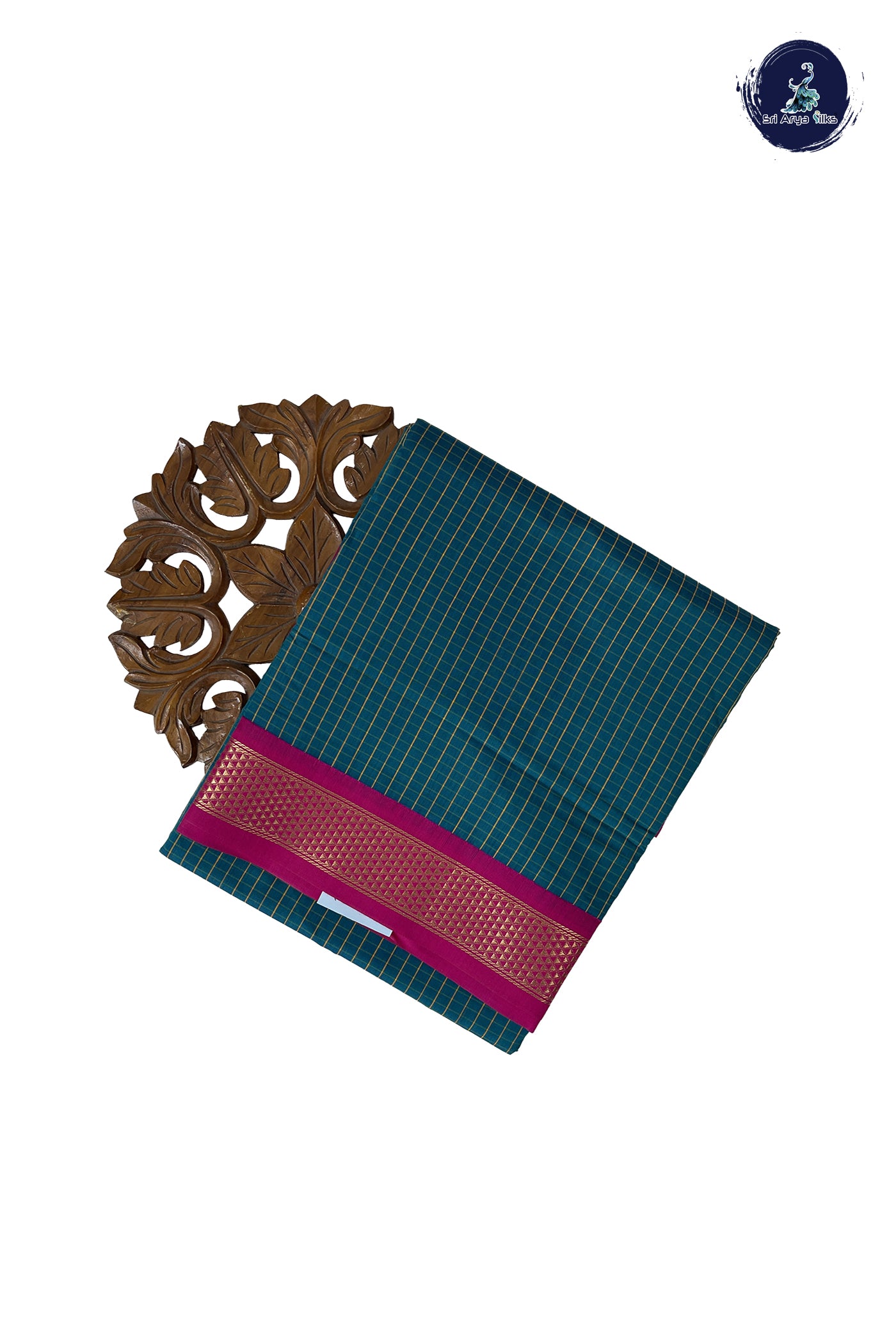 Sapphire Green Madisar Semi Silk Cotton Saree With Checked Pattern
