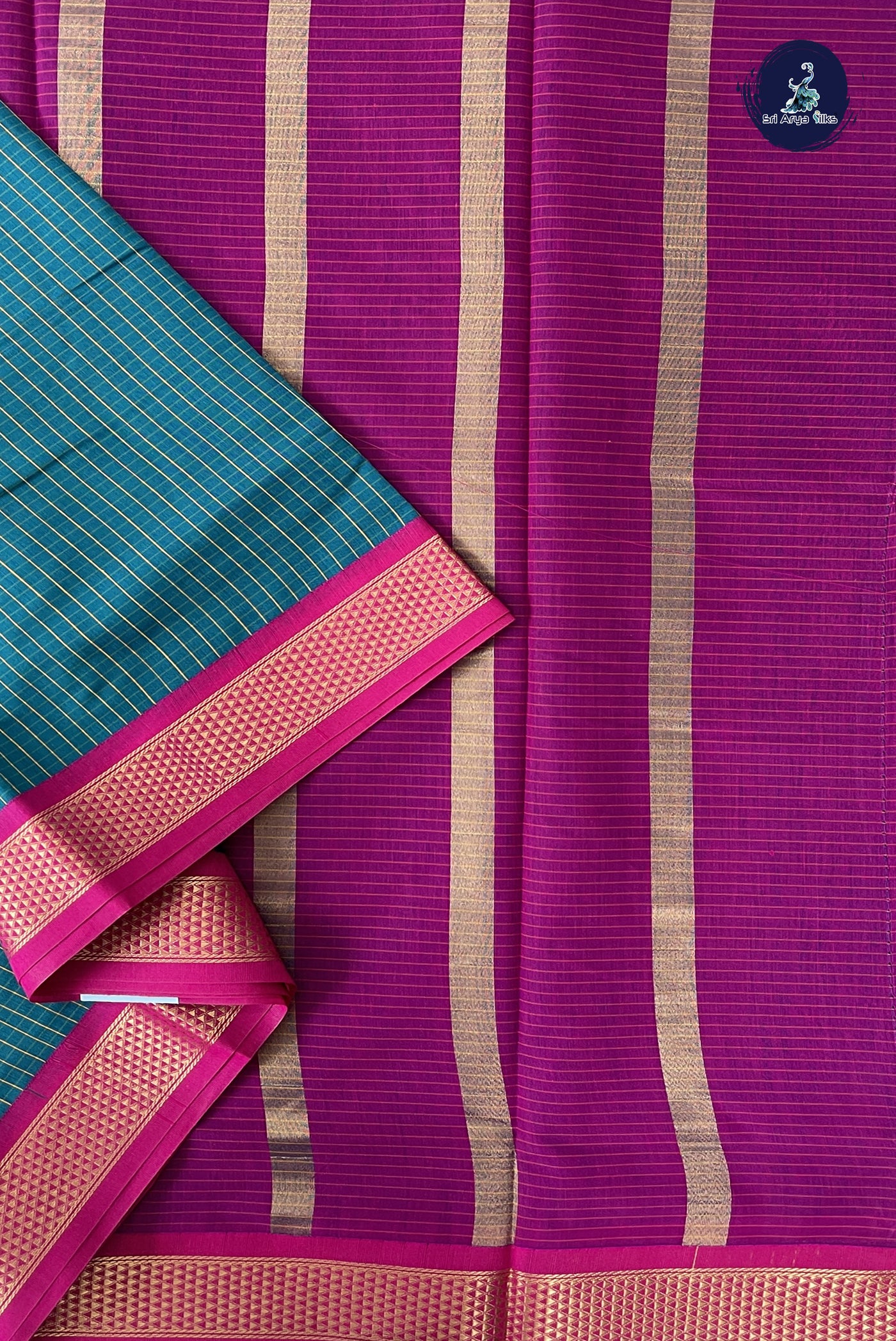 Sapphire Green Madisar Semi Silk Cotton Saree With Checked Pattern