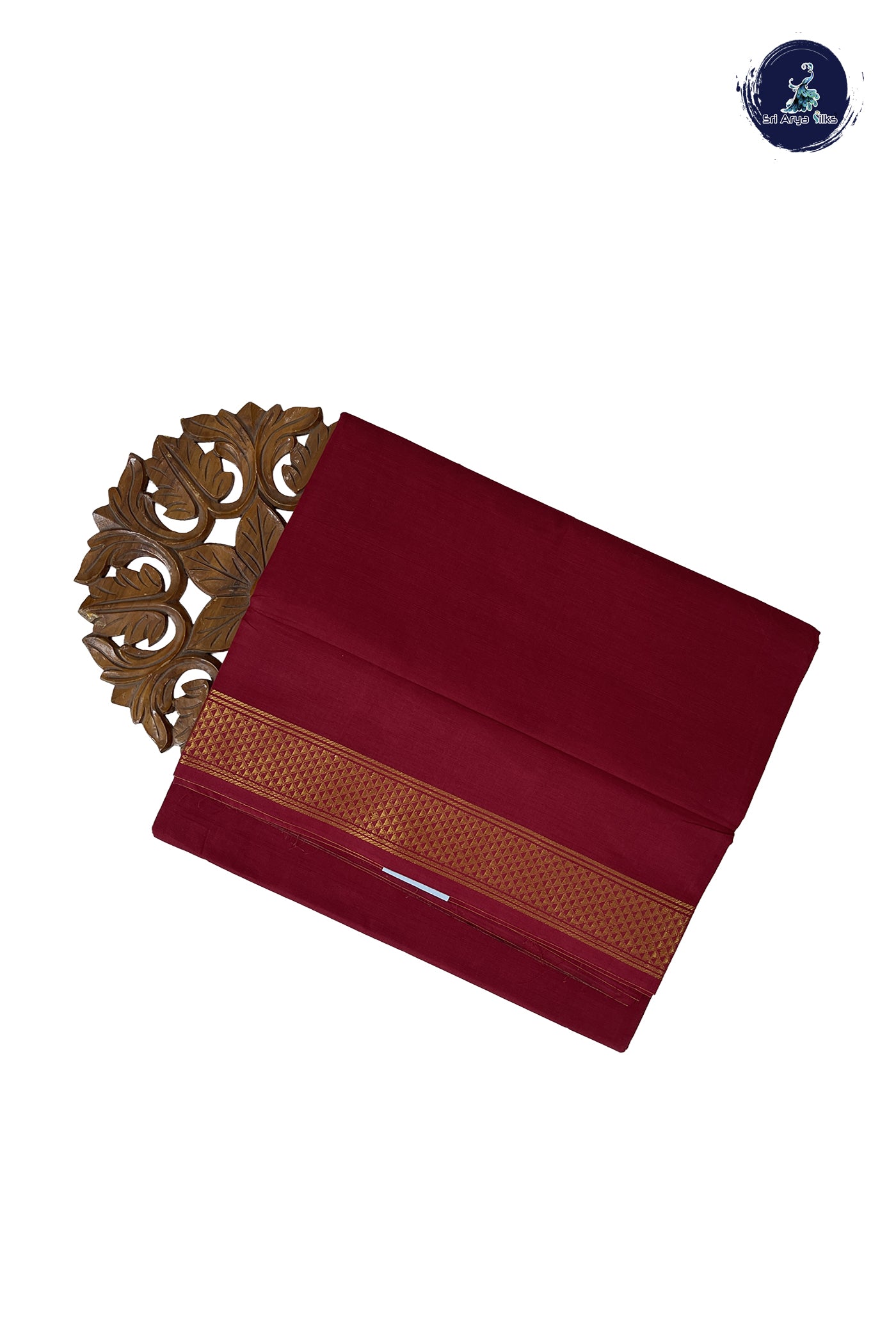 Maroon 10 Yards Madisar Cotton Saree With Plain Pattern
