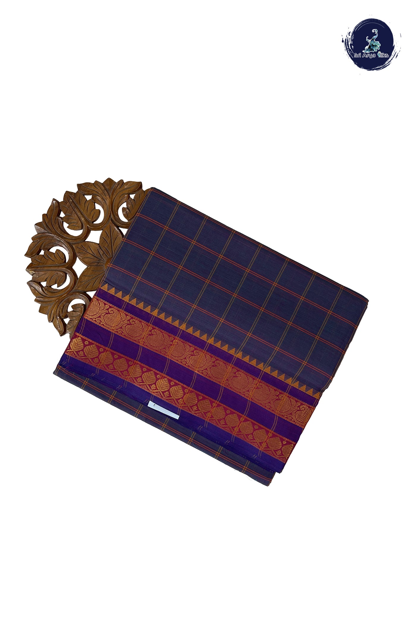 Dual Tone Blue 10 Yards Madisar Cotton Saree With Checked Pattern