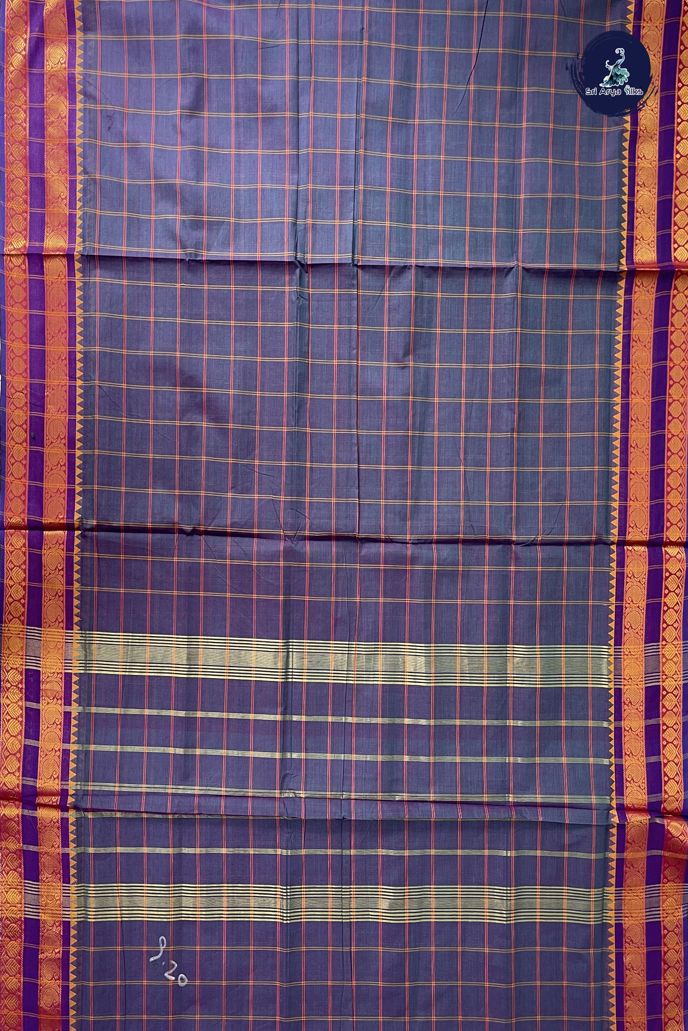 Dual Tone Blue 10 Yards Madisar Cotton Saree With Checked Pattern