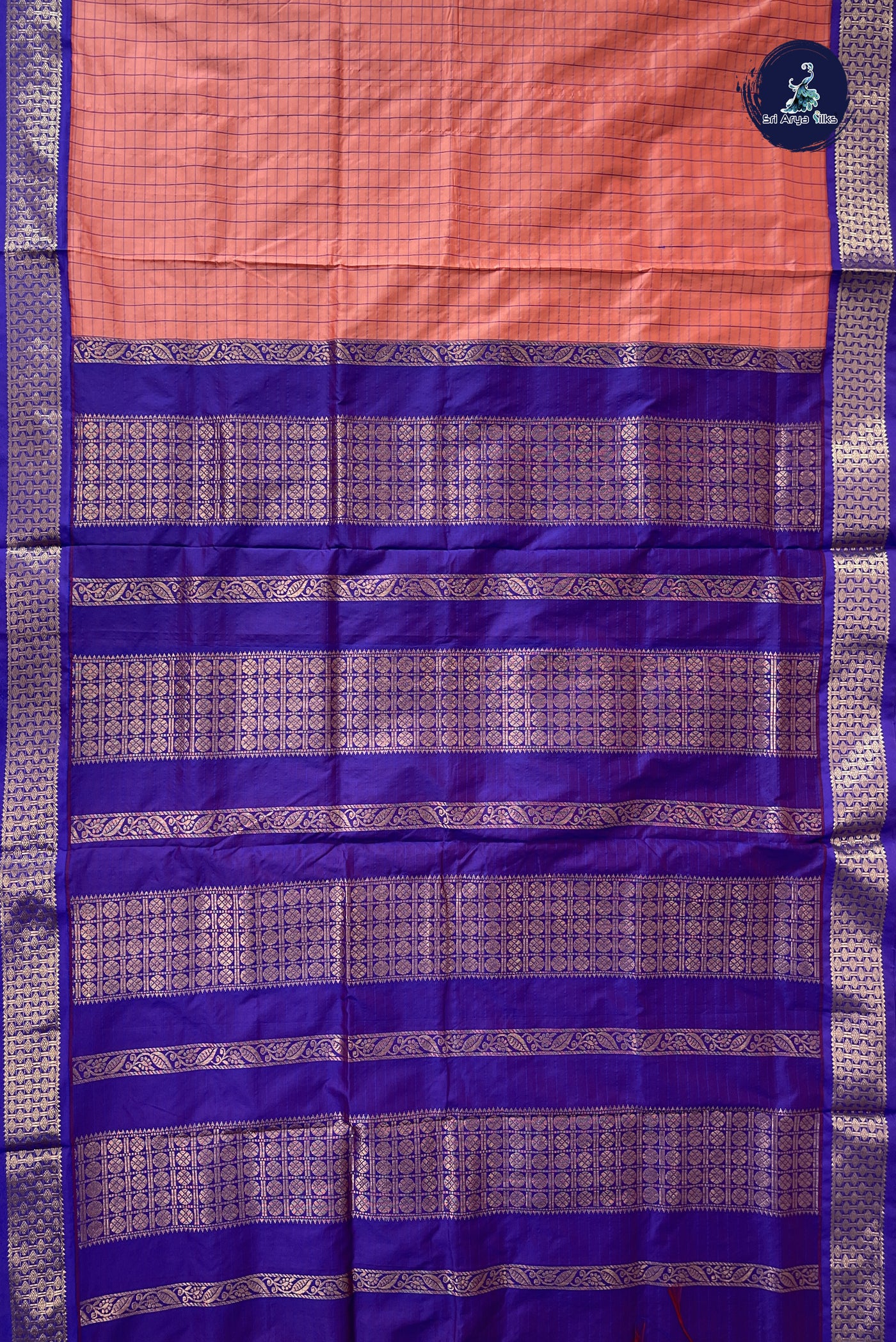 Peach Pink Madisar Semi Silk Saree With Checked Pattern