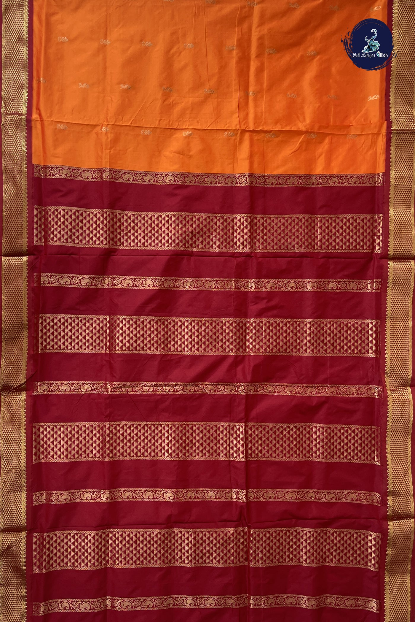 Orange Madisar Semi Silk Saree With Zari Buttas Pattern