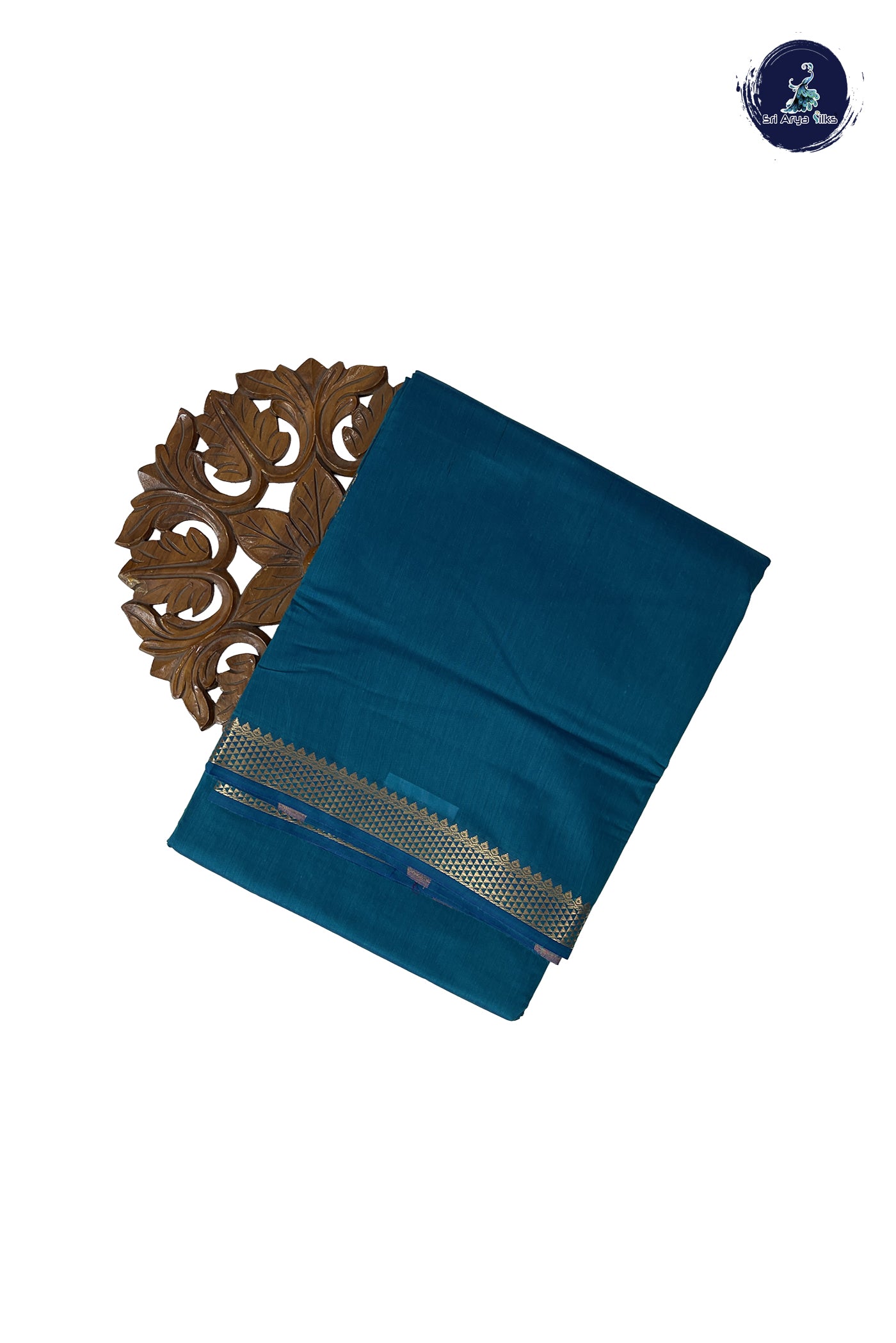 Sapphire Green Madisar Semi Silk Cotton Saree With Plain Pattern