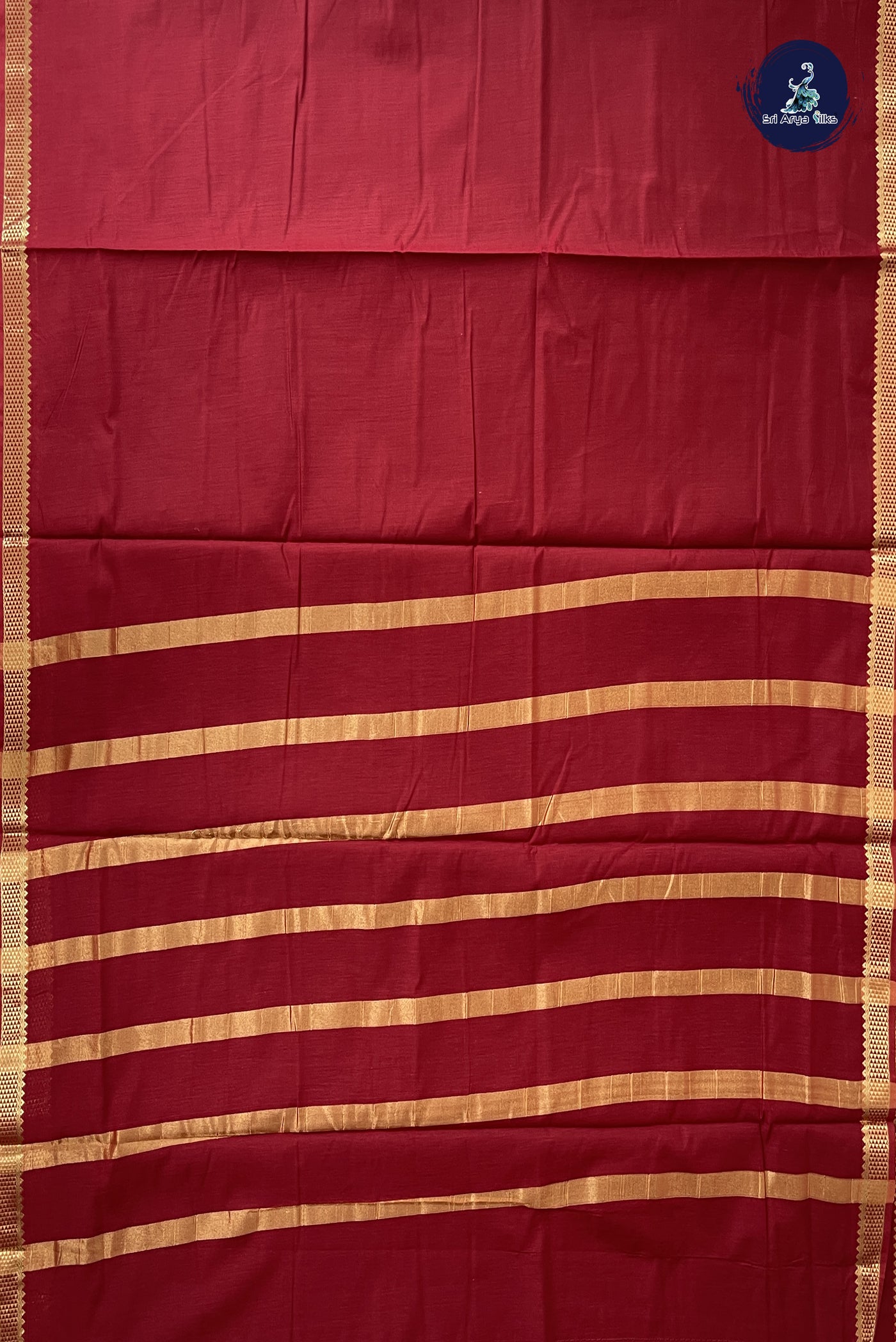 Maroon Madisar Semi Silk Cotton Saree With Plain Pattern