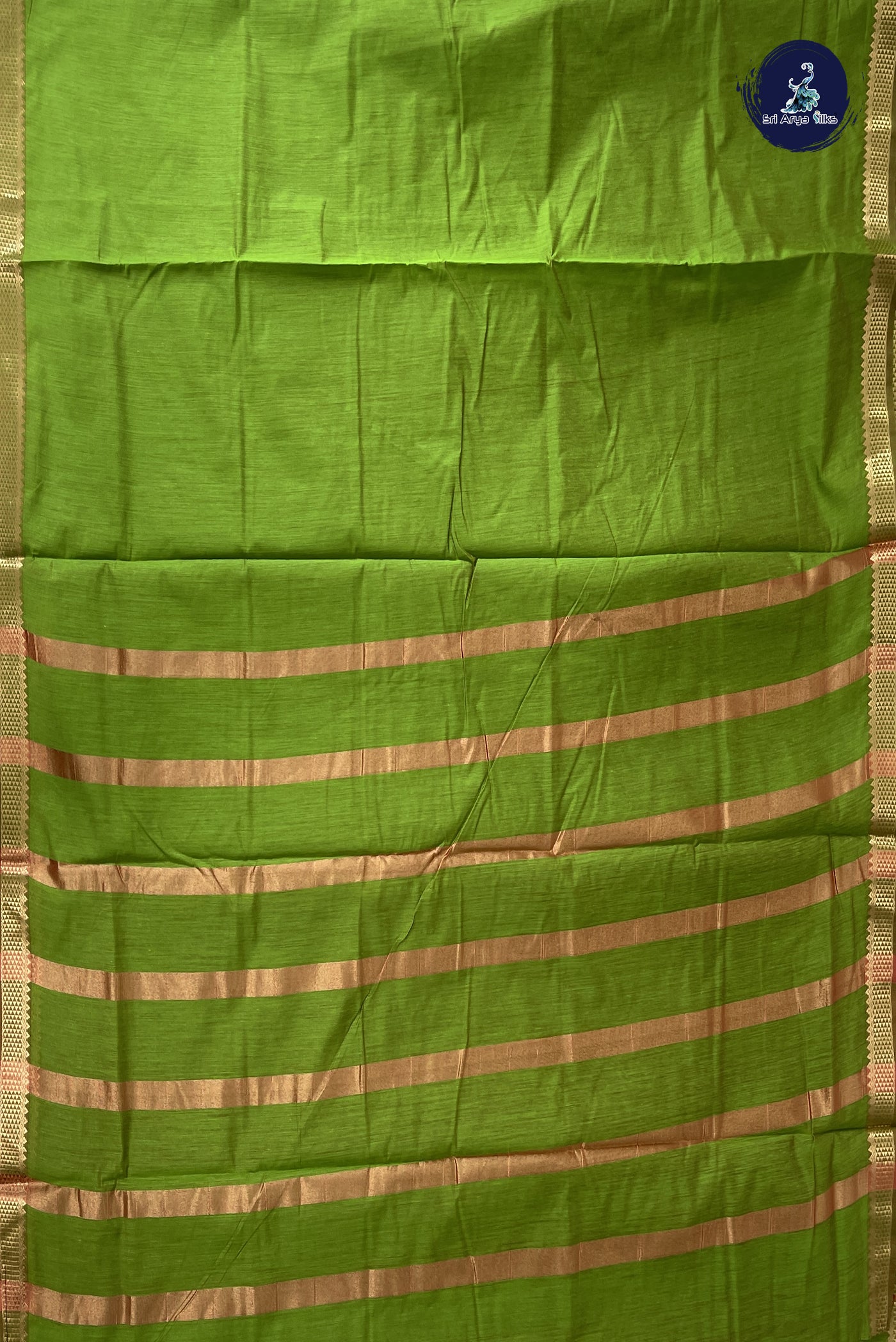 Light Green Madisar Semi Silk Cotton Saree With Plain Pattern