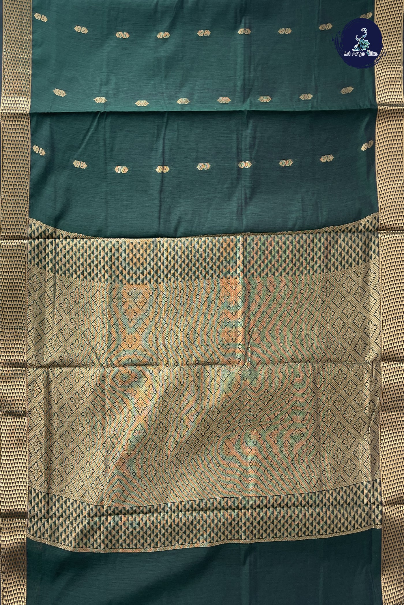 Bottle Green Madisar Semi Silk Cotton Saree With Zari Buttas Pattern