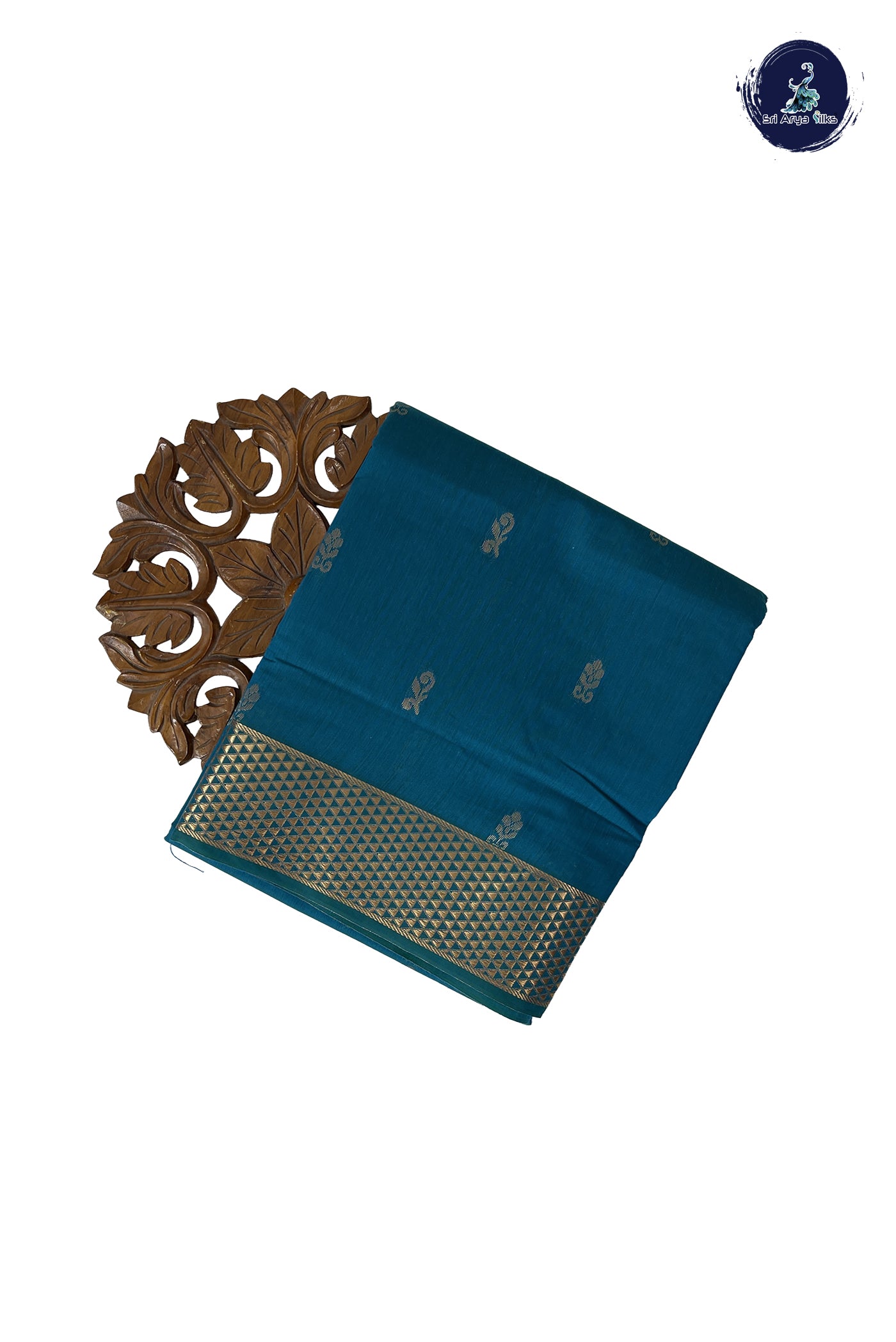 Sapphire Green Madisar Semi Silk Cotton Saree With Zari Buttas Pattern