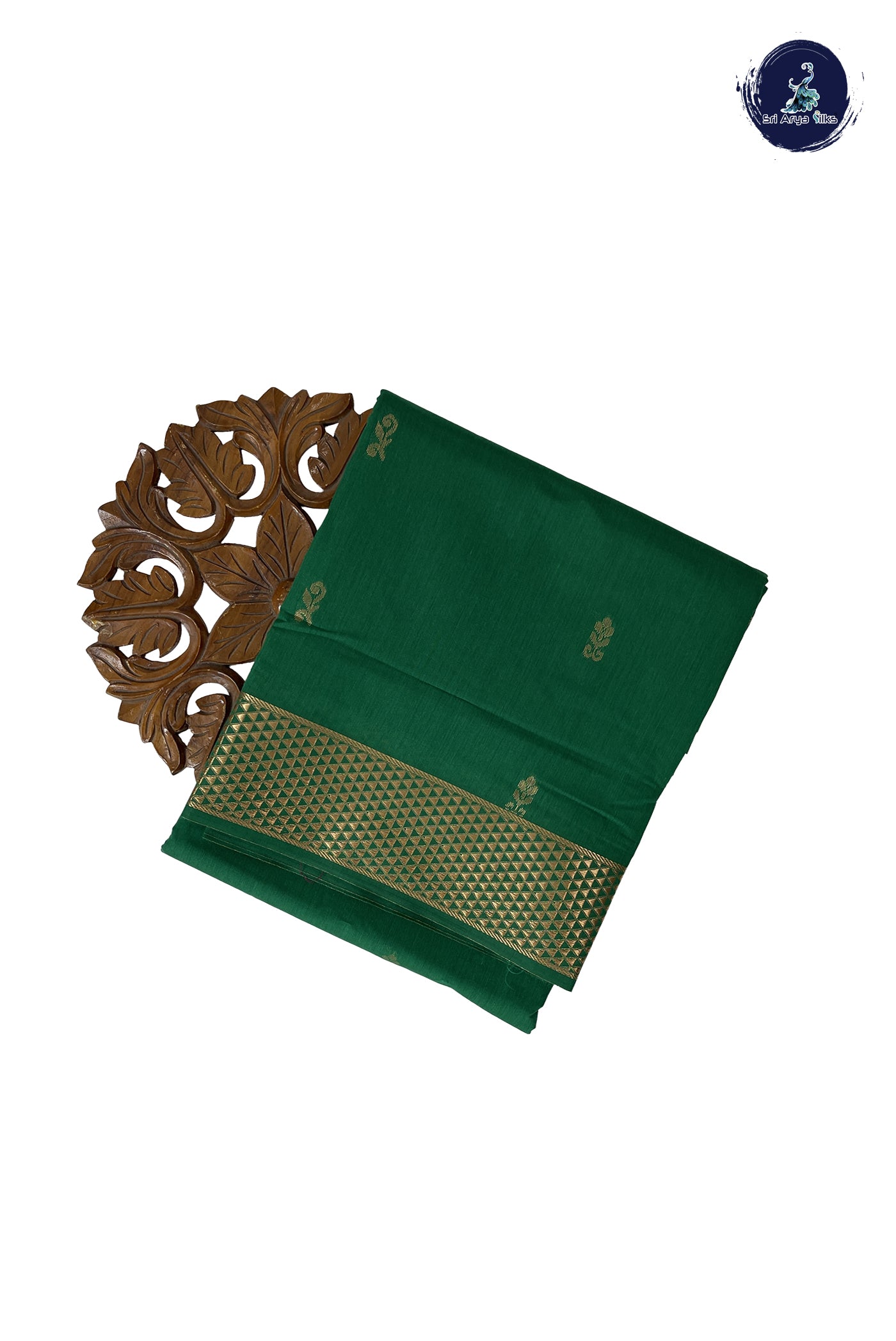 Dark Green Madisar Semi Silk Cotton Saree With Zari Buttas Pattern