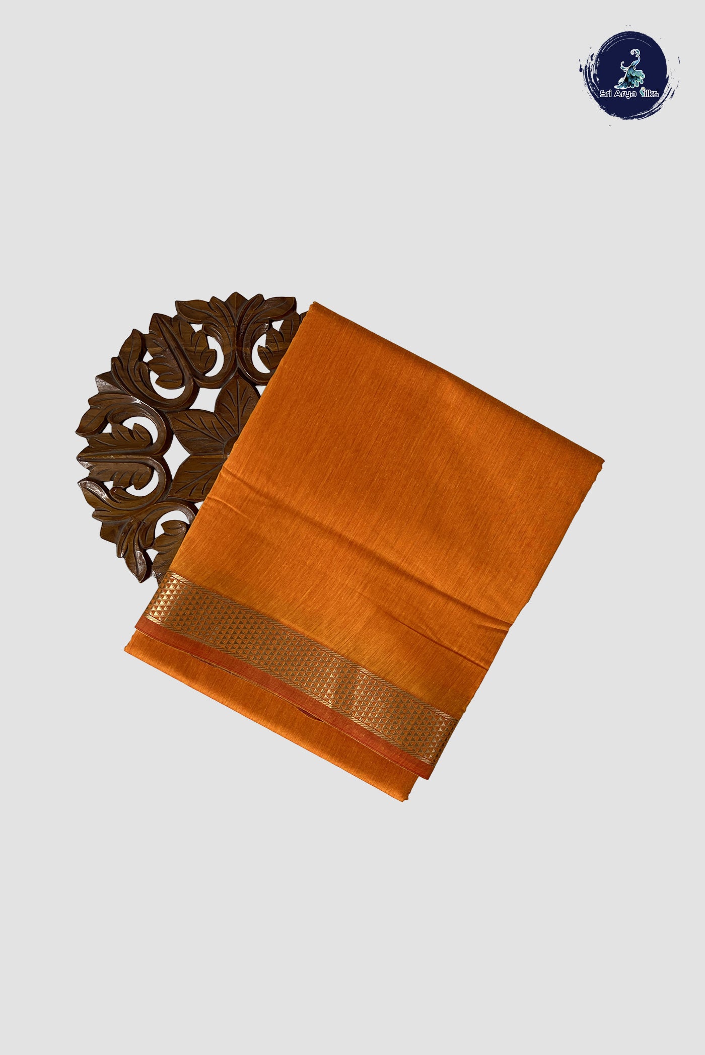 Yellowish Orange Madisar Semi Silk Cotton Saree With Plain Pattern