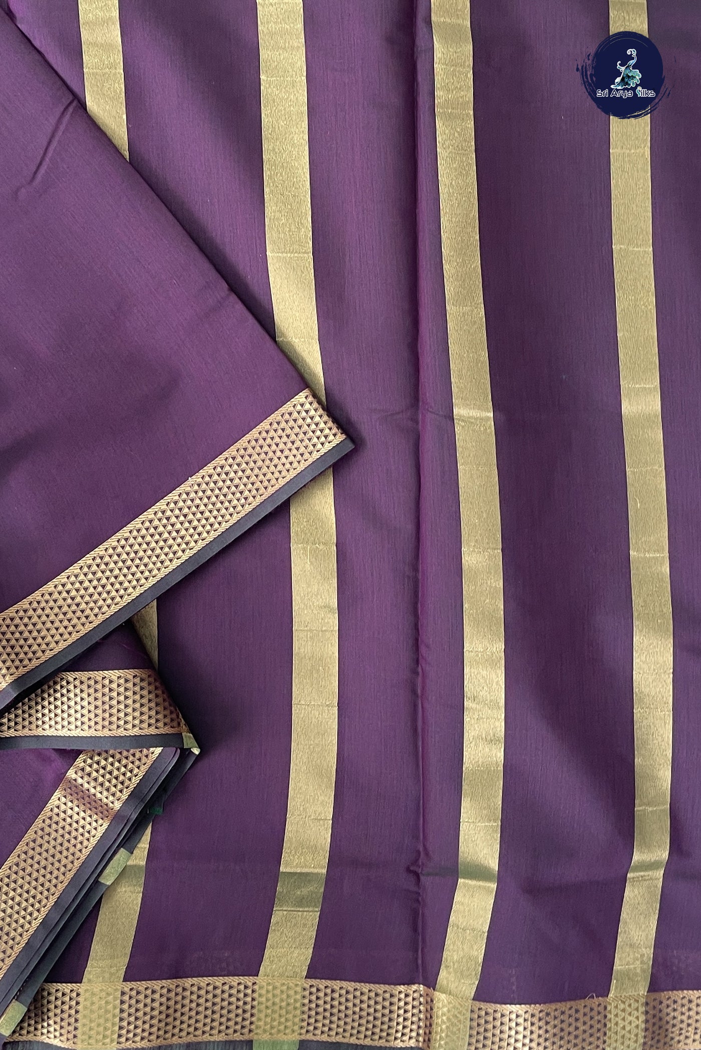 Dual Tone Purple Madisar Semi Silk Cotton Saree With Plain Pattern