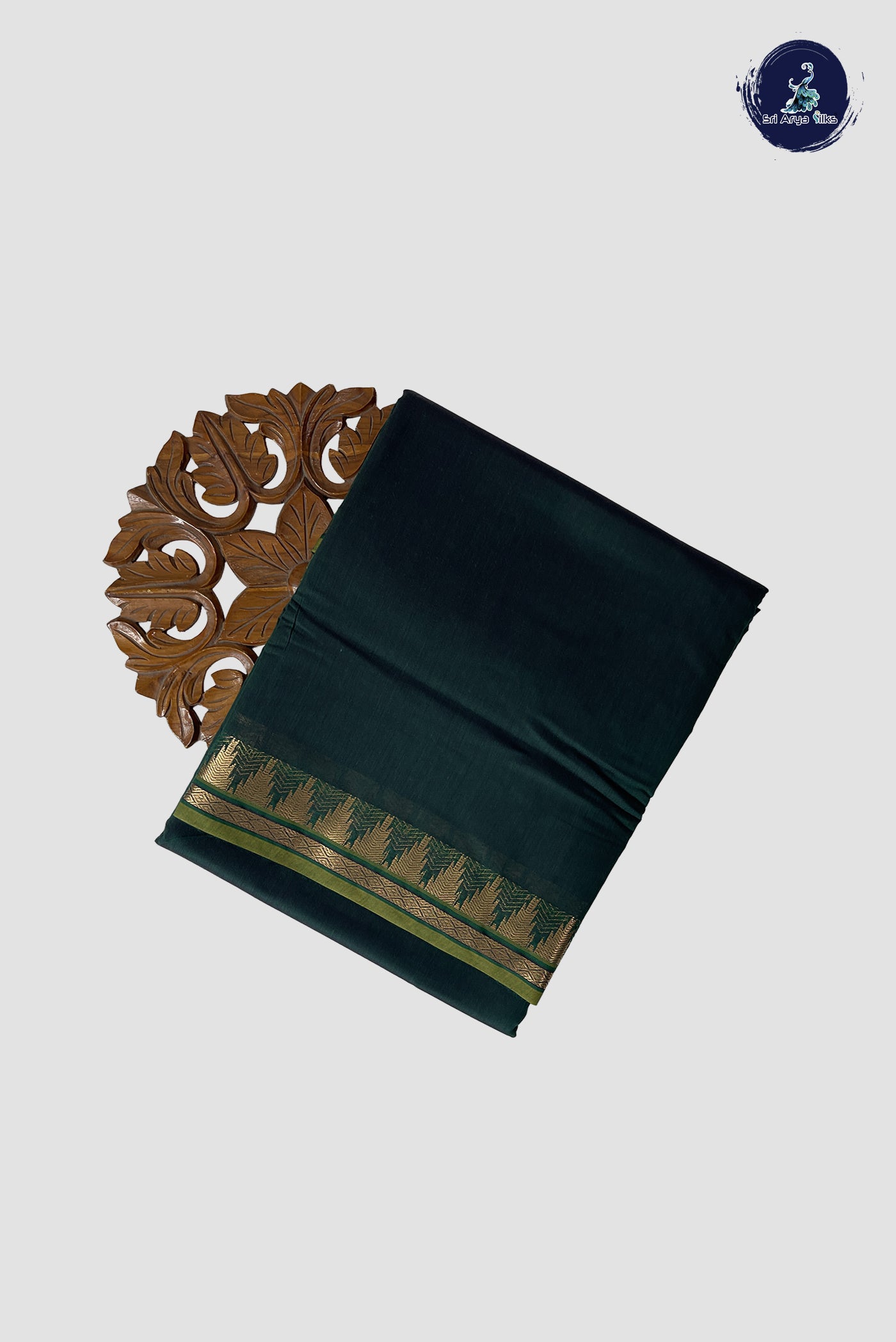 Dark Green Madisar Semi Silk Cotton Saree With Plain Pattern