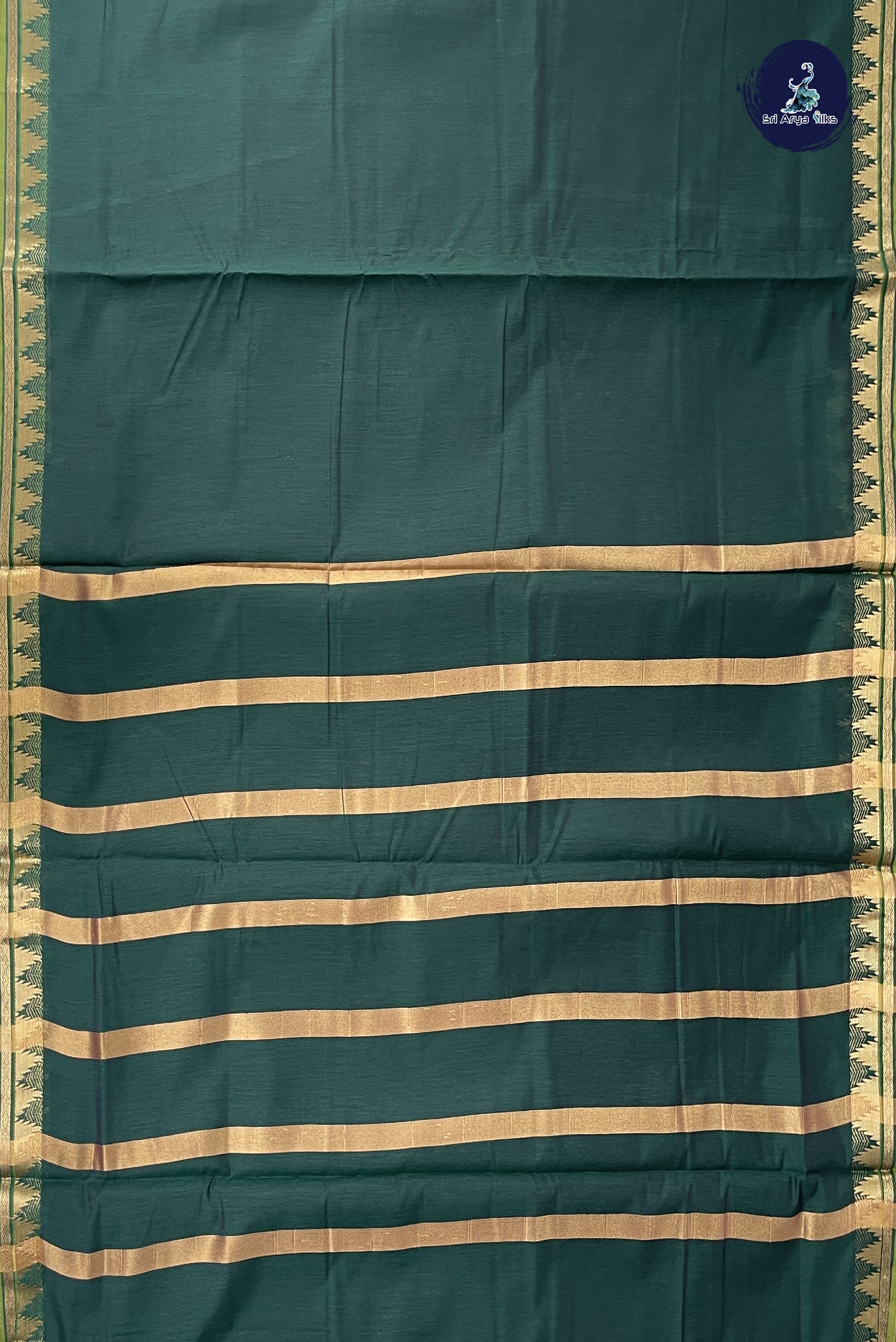 Dark Green Madisar Semi Silk Cotton Saree With Plain Pattern