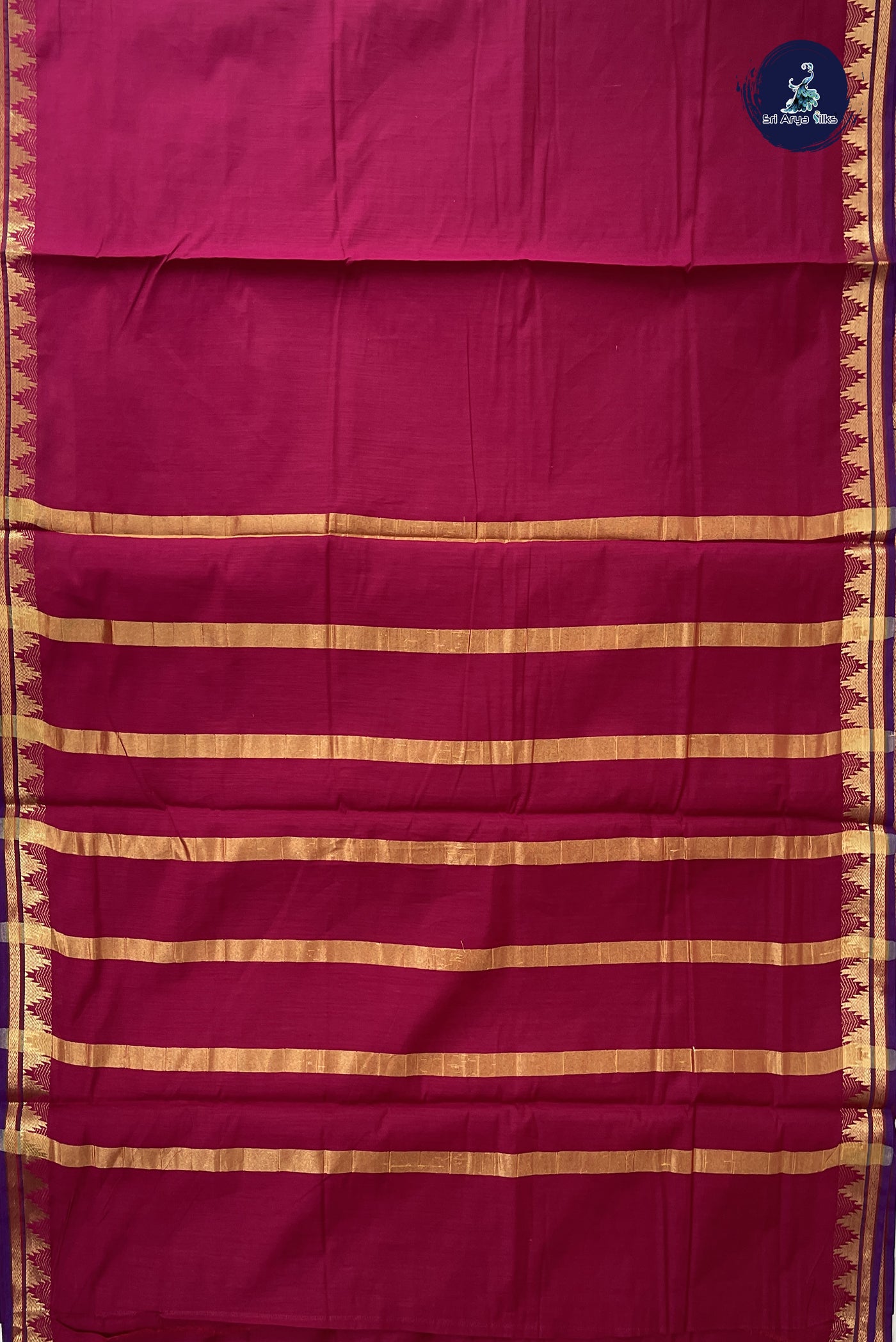 Dark Pink Madisar Semi Silk Cotton Saree With Plain Pattern