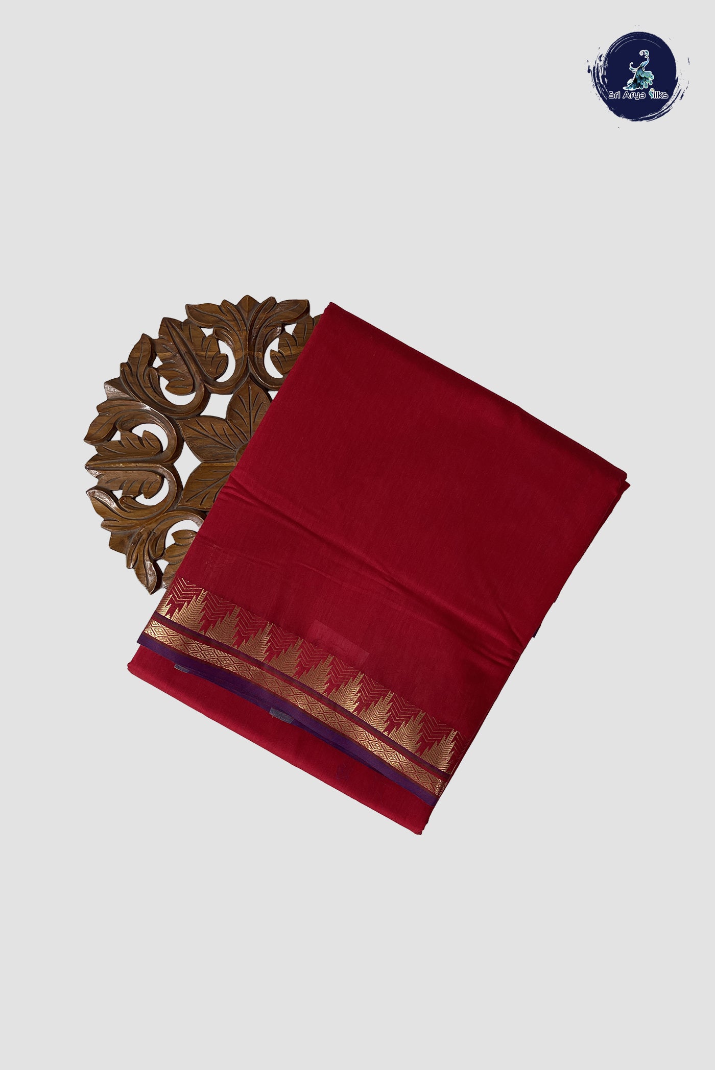 Red Madisar Semi Silk Cotton Saree With Plain Pattern